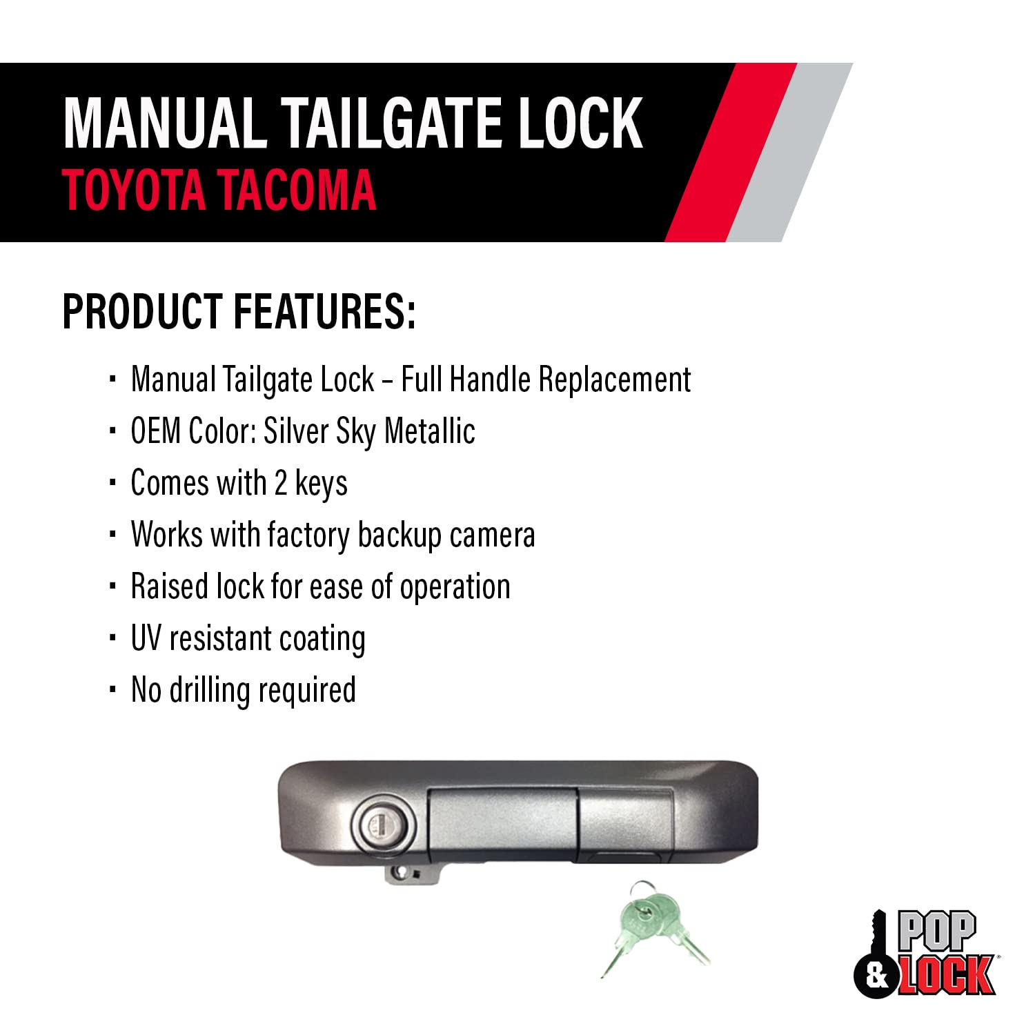 Pop & Lock Standard PL5508 Manual Tailgate Lock for Toyota Tacoma - Silver Sky Metallic