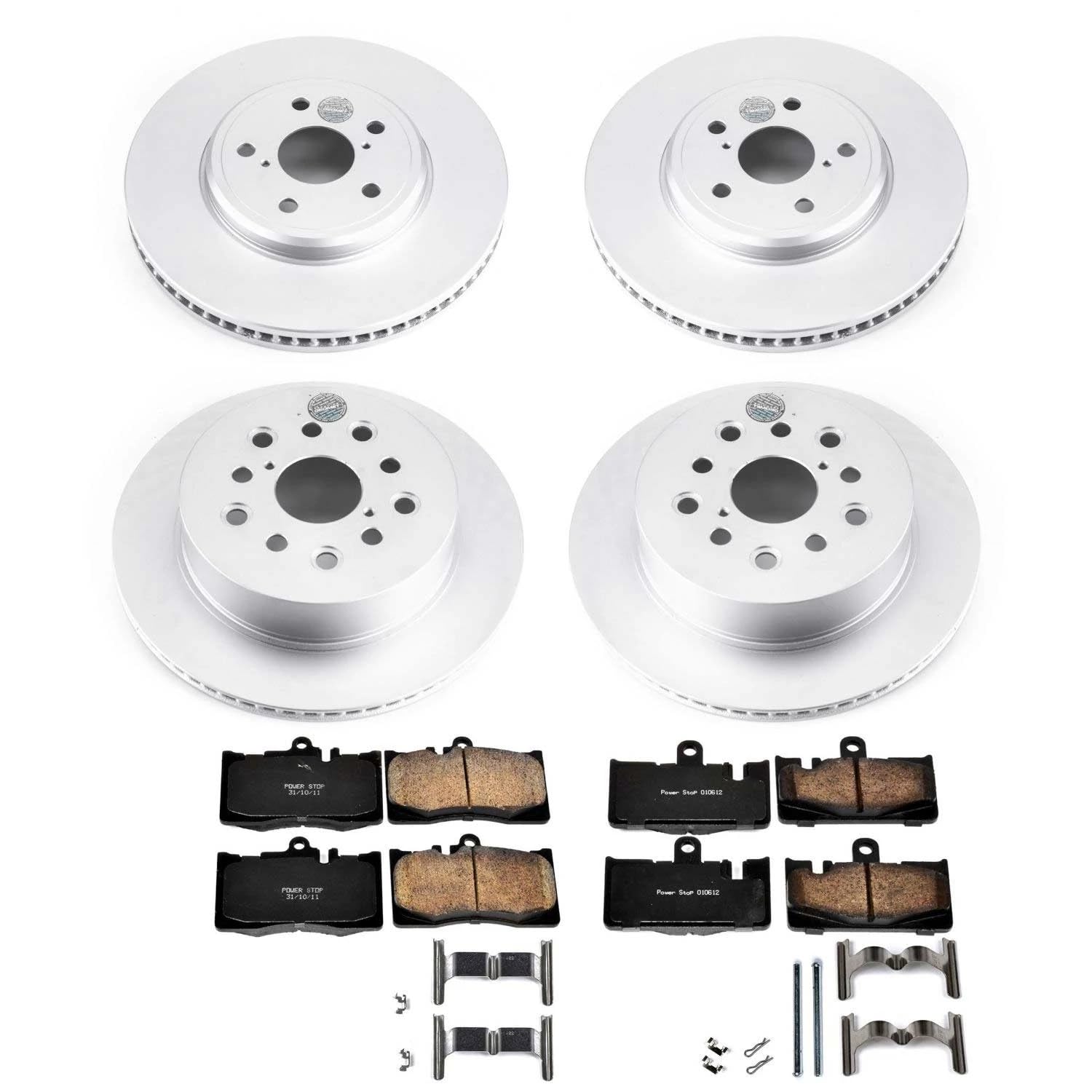 Power Stop Z17 Evolution Coated Rotor Brake Kit Front and Rear - Coated Brake Rotors and Ceramic Brake Pads