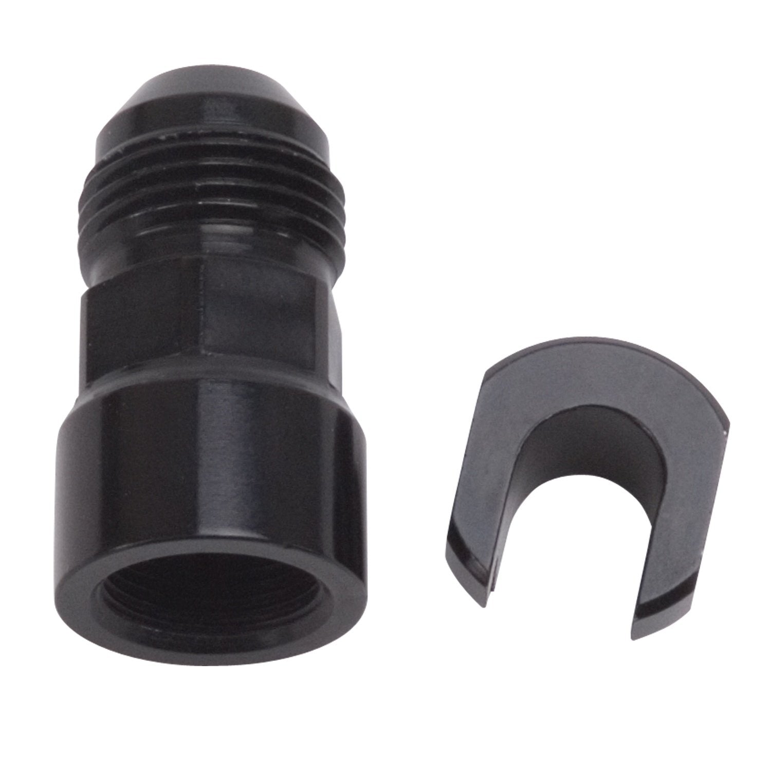 Edelbrock 644133 Adapter EFI Fitting -8 An Male To 3/8" Sae Quick DiSConnect Female SCrew Type Blk Anodized Finish