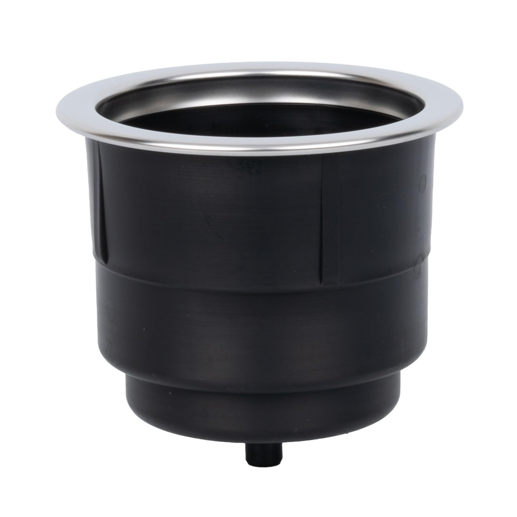 T-H Marine Drink Holder Molded with Fixed Stainless Steel Rim – Corrosion Resistant 316 Stainless – Built-in Drain Hole – Stepped Cup Design – Fits Multiple Drink Sizes – Black Plastic Insert