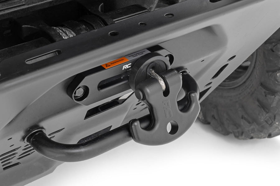 Multi-Function Winch Cleat Rough Country with Rubber Isolator - 12,000 LB Forged Aluminum Recovery Hook for ATV/UTV, Works with Synthetic Rope & Steel Cable, Black