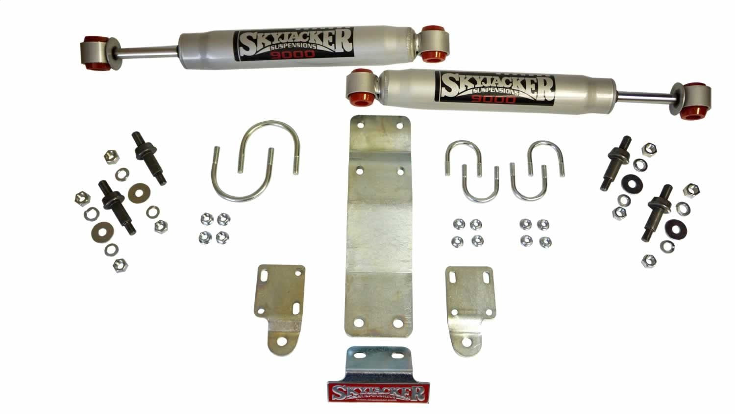 Skyjacker Steering Stabilizer Dual Kit 9204 Incl. 9000 Steering Dampners Brackets Hardware for Use w/Diameter Tie Rod Assembly Silver