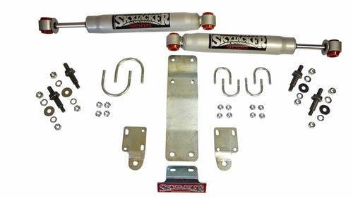 Skyjacker Steering Stabilizer Dual Kit 9204 Incl. 9000 Steering Dampners Brackets Hardware for Use w/Diameter Tie Rod Assembly Silver