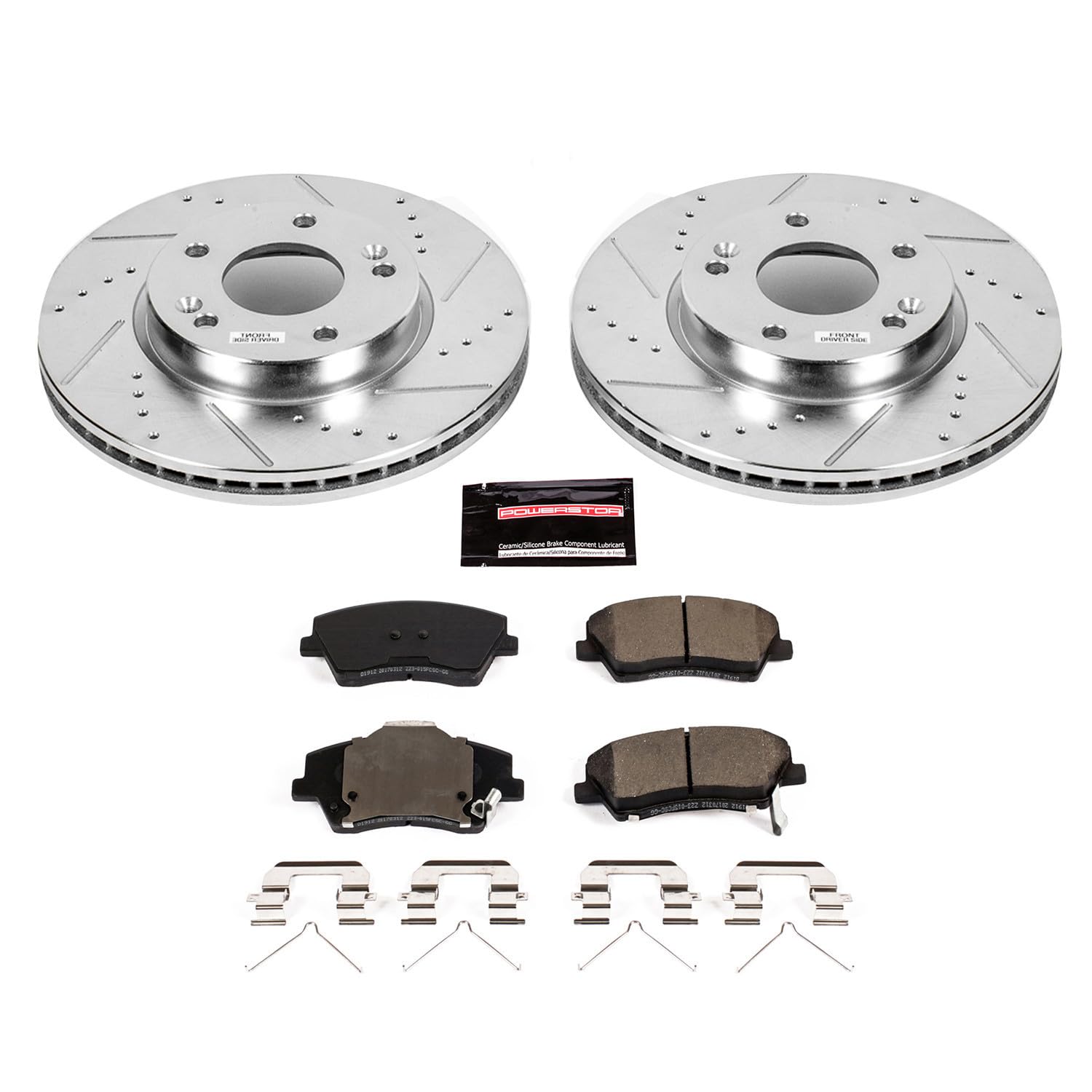 Power Stop K7370 Z23 Carbon Fiber Brake Pads Front with Drilled & Slotted Brake Rotors Kit For Hyundai Elantra 2017-2020 [Model Specific]