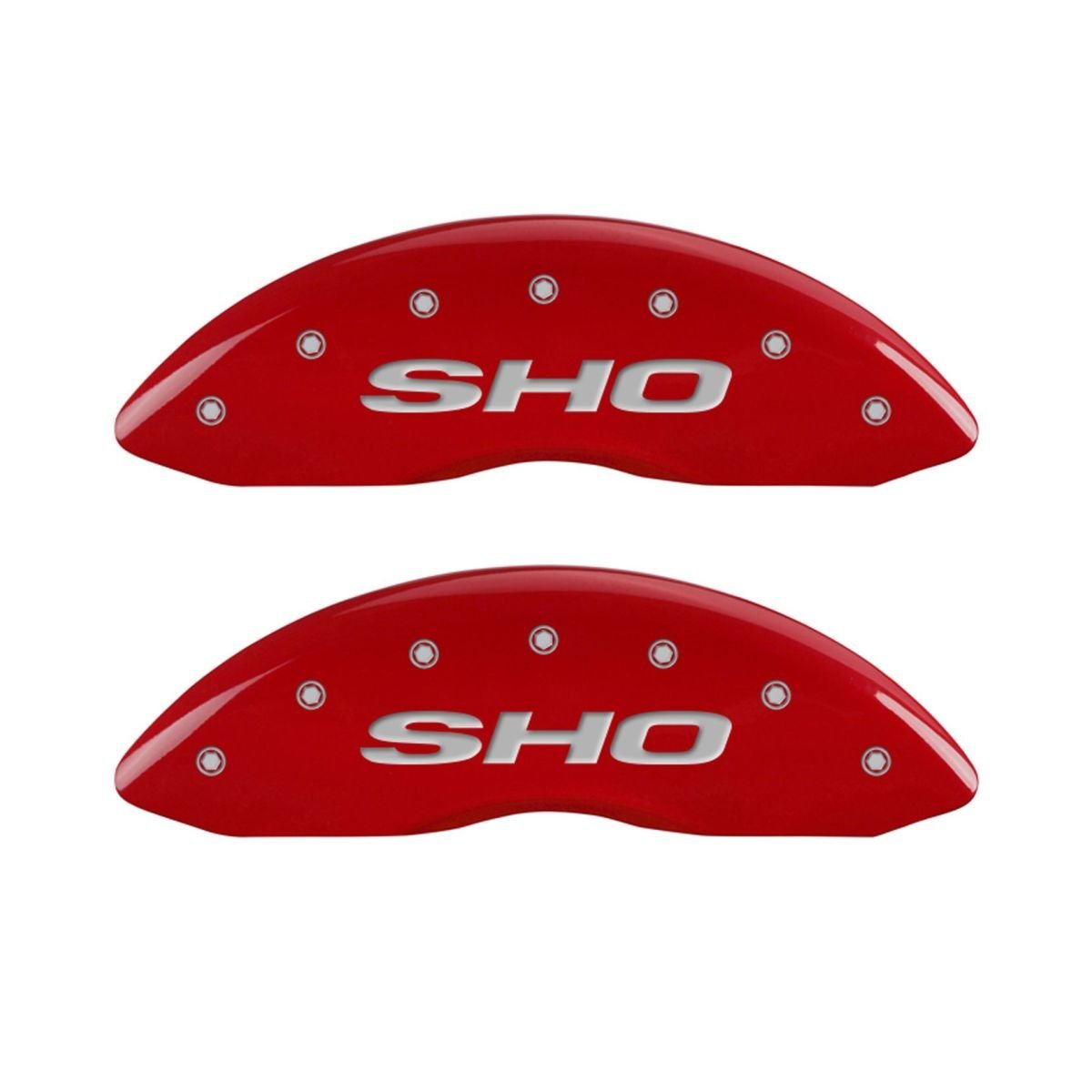 SET OF 4 CALIPER COVERS, FRONT AND REAR: RED, SHO, SILVER CHARACTERS