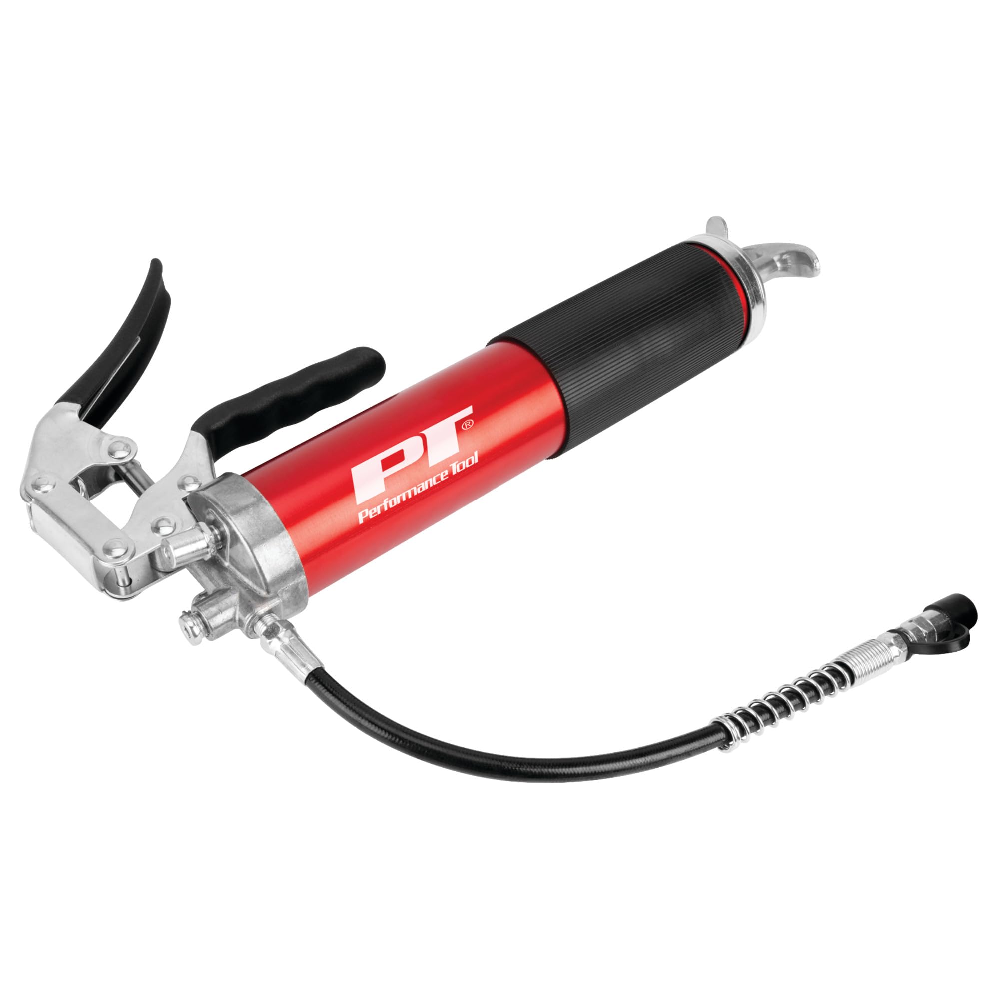 Pistol Grip Performance Tool W54291 Lightweight Grease Gun with Anodized Aluminum Barrel, T-Handle, and 4-Jaw Coupler, Accepts 14 oz Cartridges