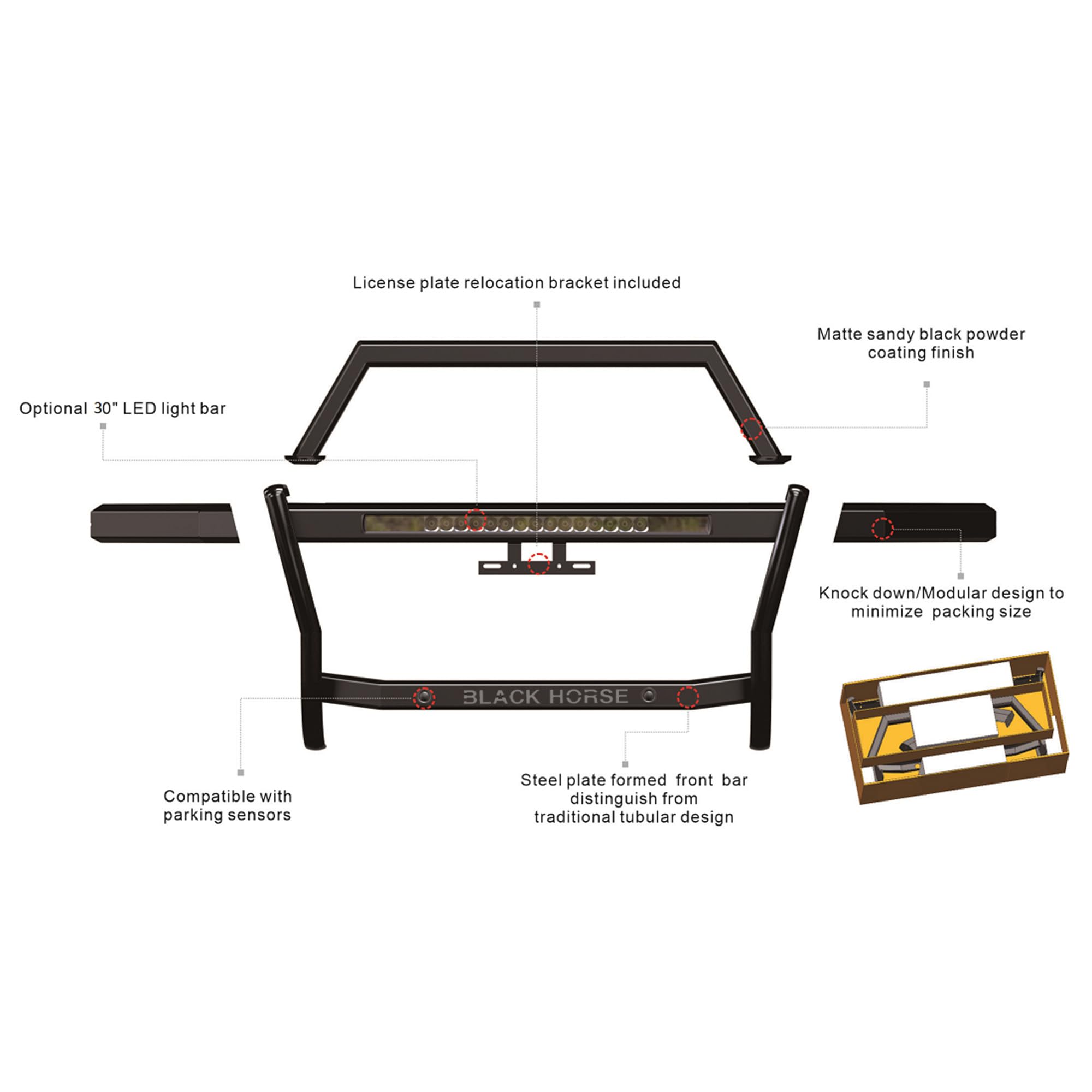 Rambler Black Horse Grille Guard Kit Modular Black Compatible with 2019-2023 Ford Ranger-RAGF10-K1