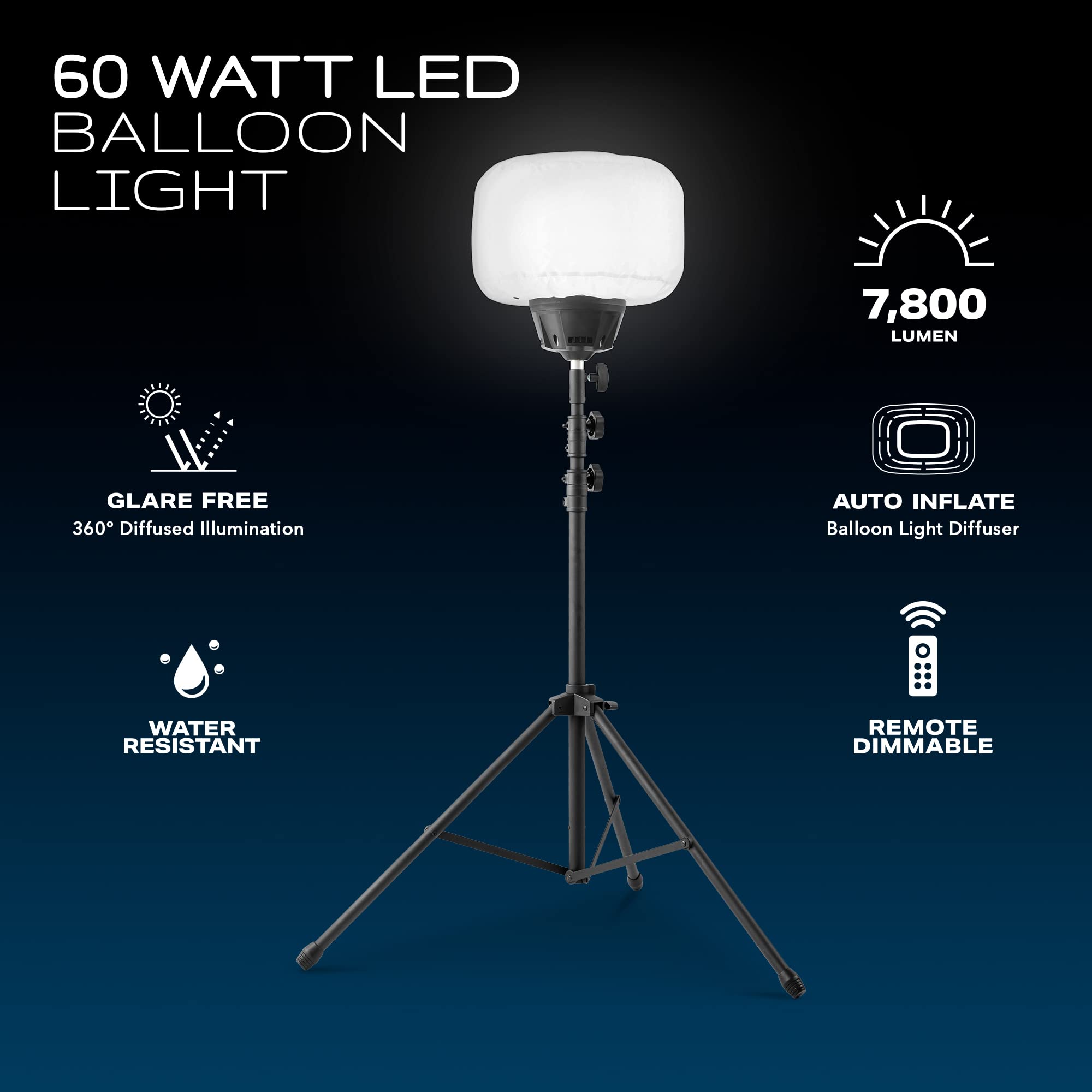 60W LED Balloon Light by E-Z UP SKYFUZE and Tripod with Over 5,000 sqft of 360-degree Illumination, 7,800 lumens