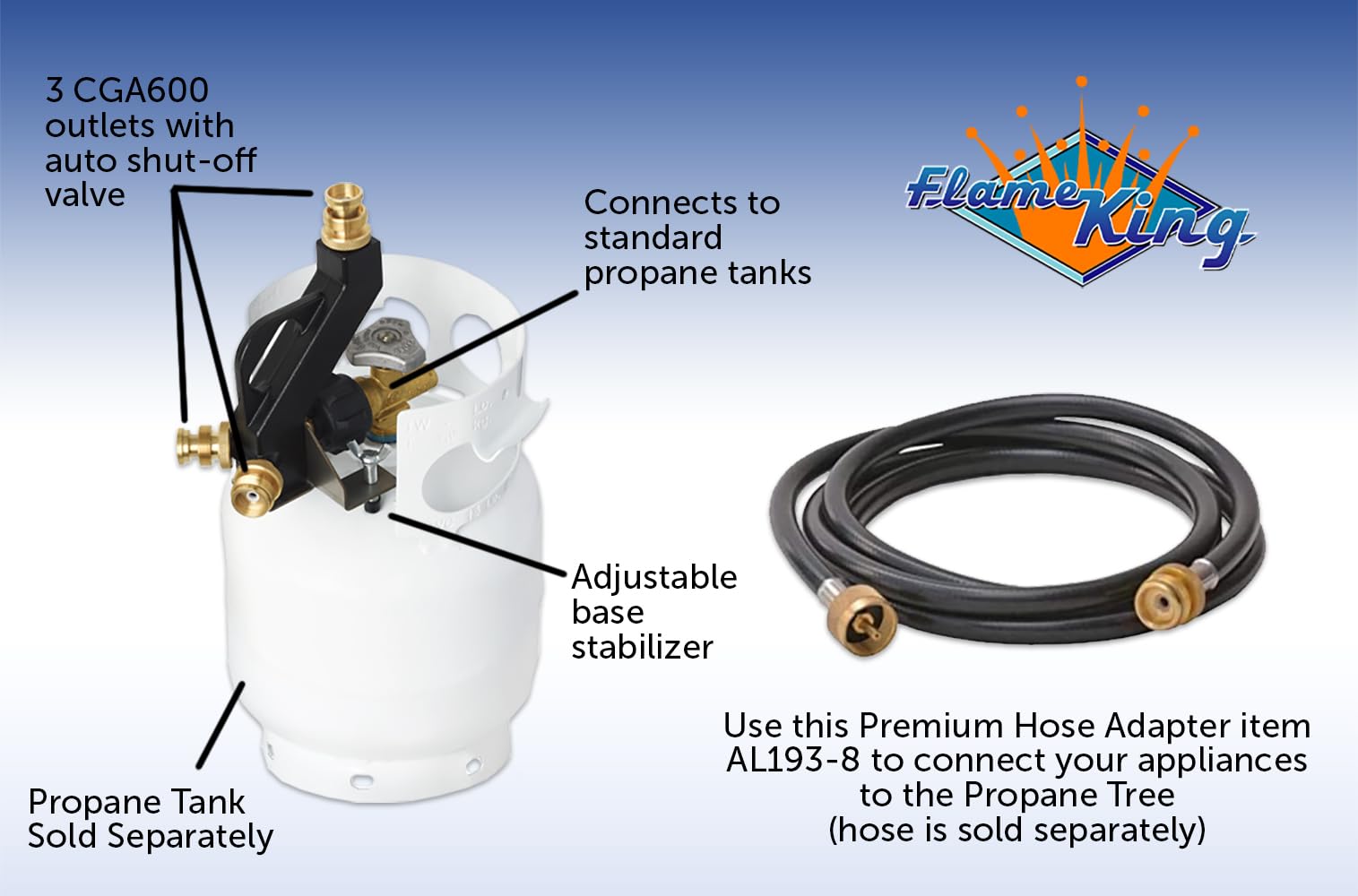 Flame King Mini FK-DTMINI 3-Port Distribution Tree for Camping, Connects 1-lb Appliances to a Standard Propane Tank, Perfect for Lanterns, Stoves, Heaters, and Grills, Black & Gold