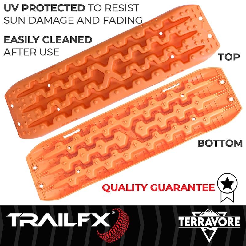 Terravore Trailfx Traction Mat Set of 2 Mats 42.5 Inch x 12.5 Inch x 2.5 Inch, Orange, Injection Molded Reinforced Nylon Supports 20,000 lbs Compression, UV Protected TBOR01