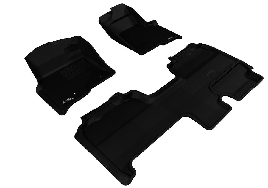 Complete Set 3D MAXpider Custom Fit All-Weather Floor Mats for 2011-2014 Ford F-150 SUPER CAB Models (TRIM TO FIT SUB WOOFER) - Kagu Rubber (Black)