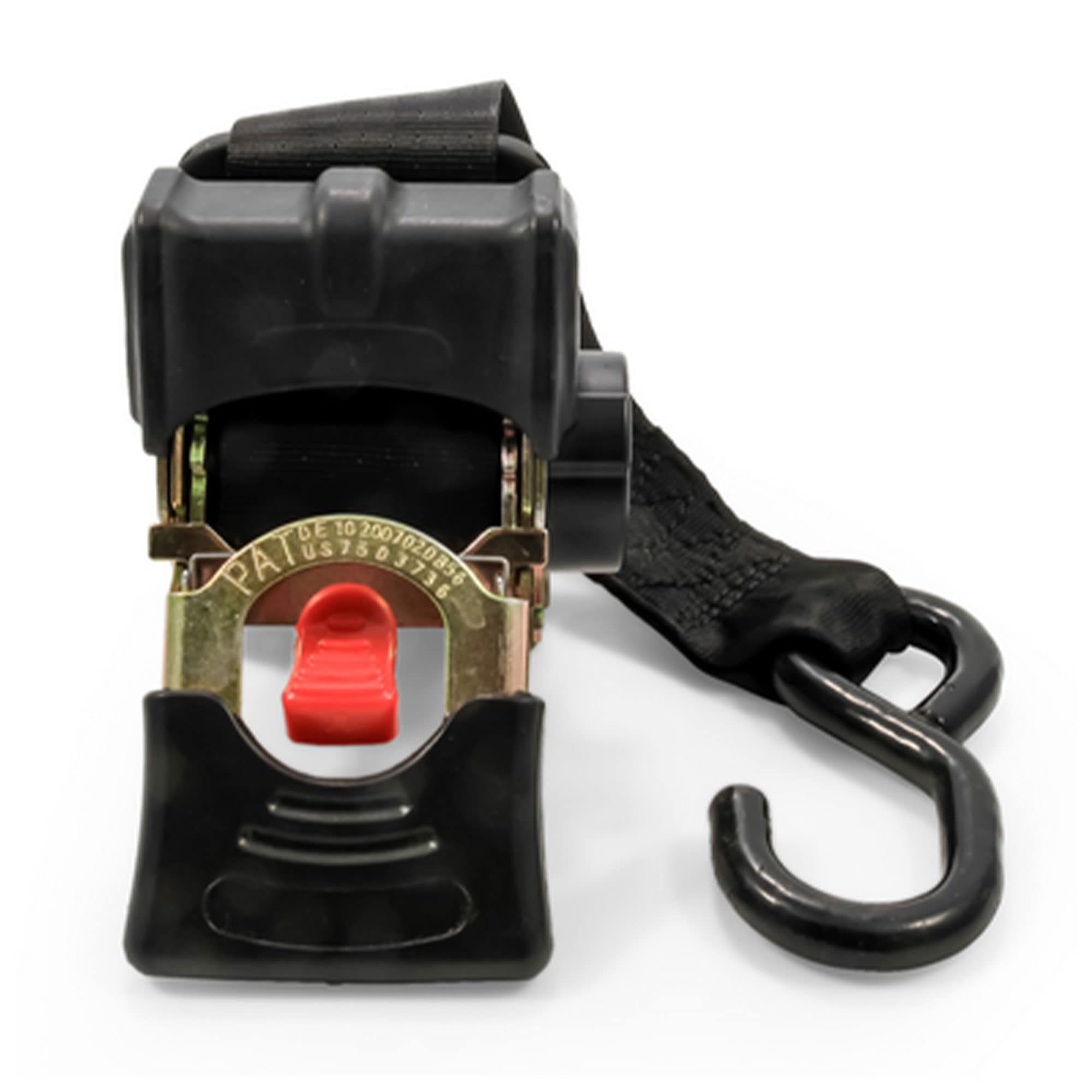 Retractable Camco 50030 Tie Down Strap (2” Width, 5.5’, Bolt-On), Black