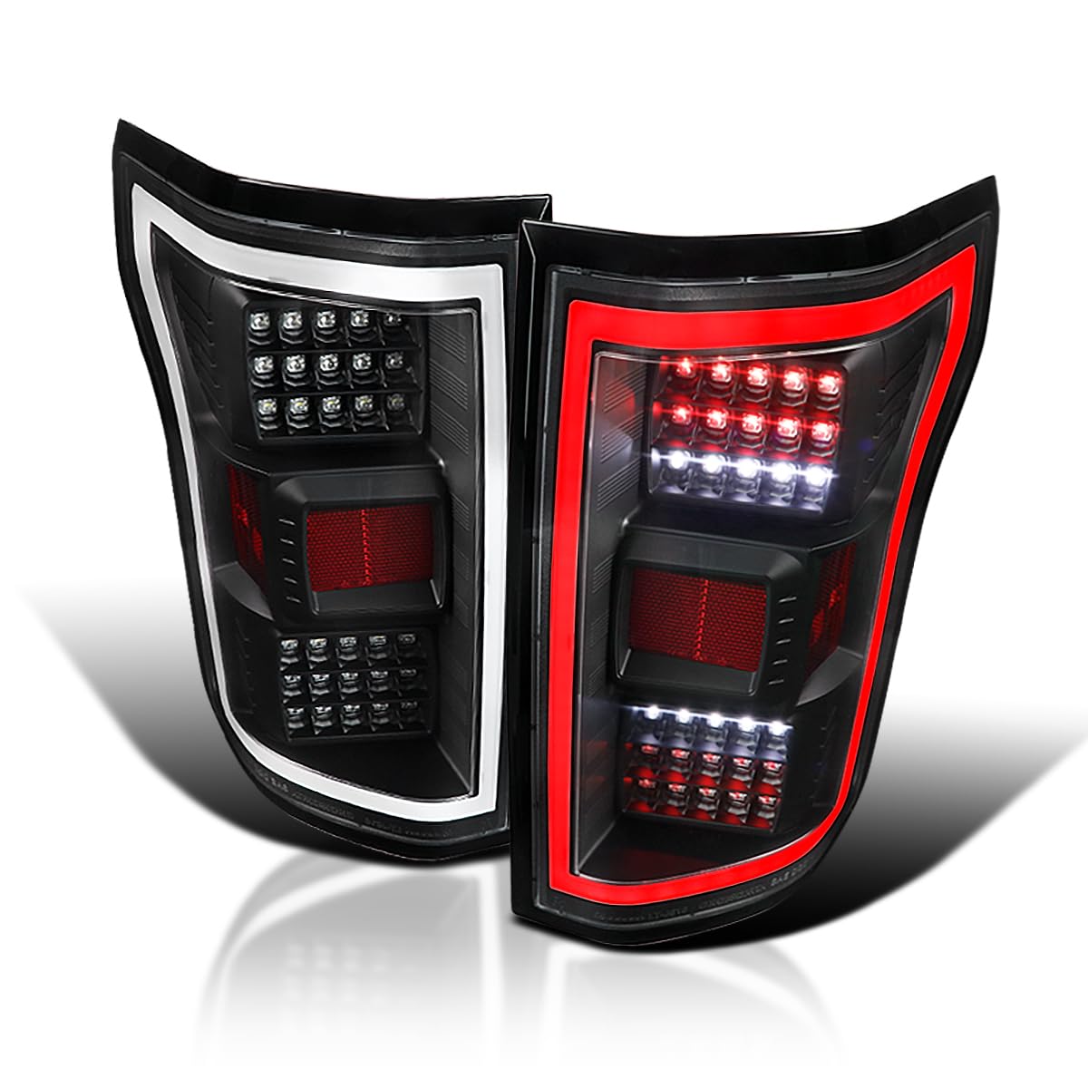 Black Tail Lights w/LED Light Bar SPEC-D TUNING Compatible with 2018-2020 Ford F-150, Left + Right Pair Assembly
