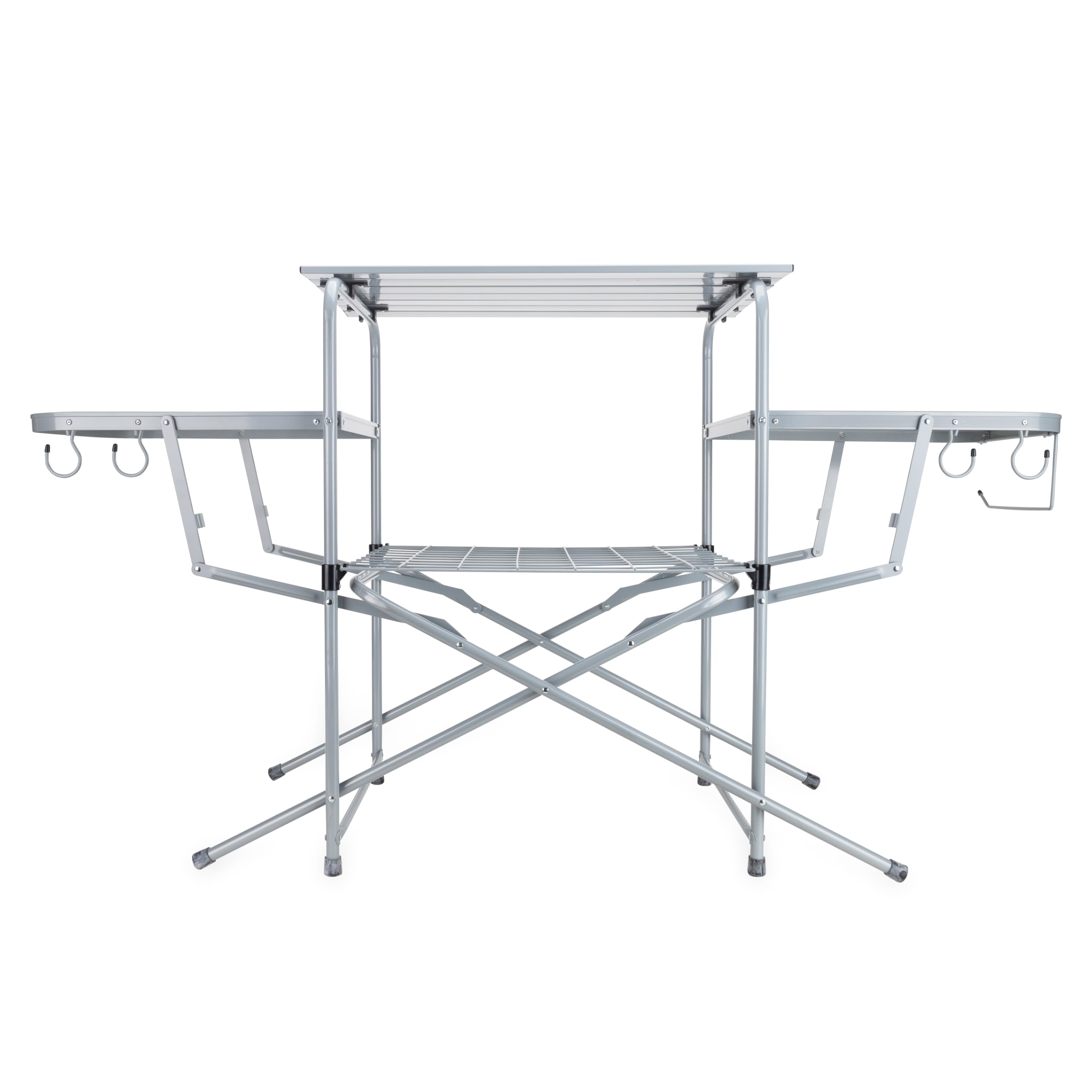 Camco Deluxe Olympian Portable Grill Table - Provides Plenty of Room for Grilling Gear While Camping - Folding Grilling Table Collapses for Compact Storage - Supports Up to 100lb (57293)