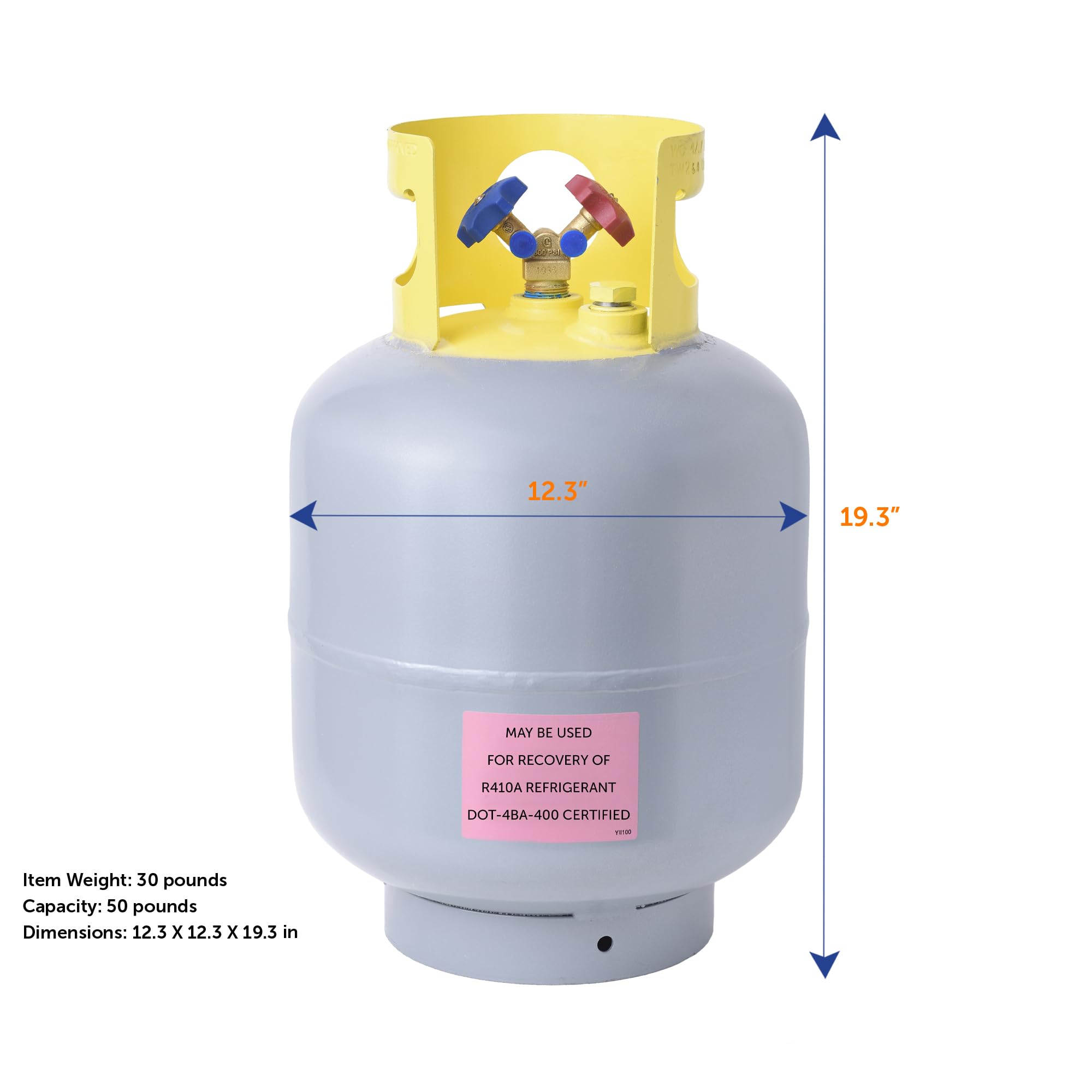 50 Pound Flame King YSNR501 Refrigerant Recovery Cylinder Tank, Gray