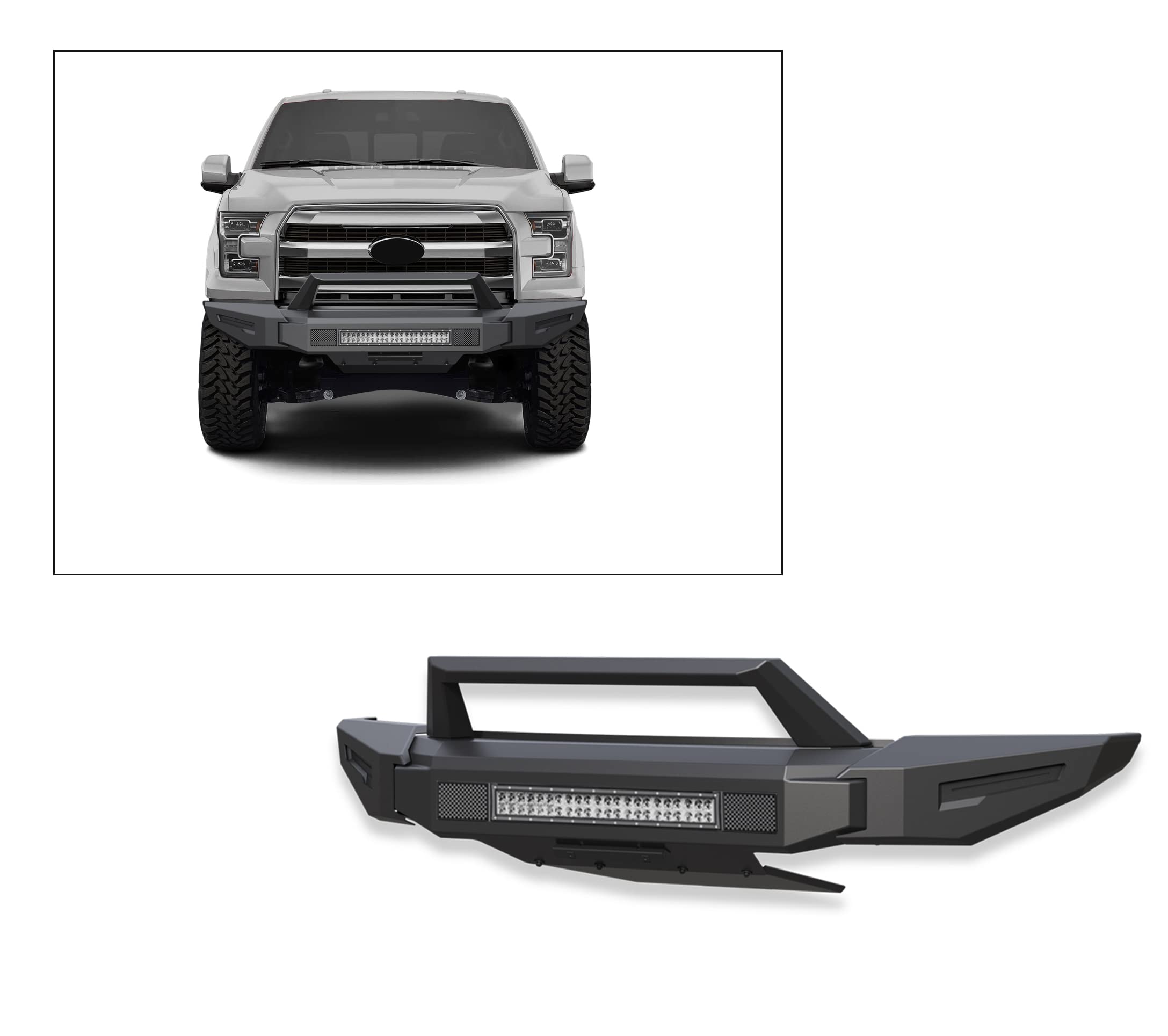 Armour II Heavy Duty Black Horse Modular Front Bumper Kit Modular Matte Black Compatible with 2021-2023 Ford F-150 (Excl. 2022-2023 F150 Lightning EV)-AFB-F121-K1