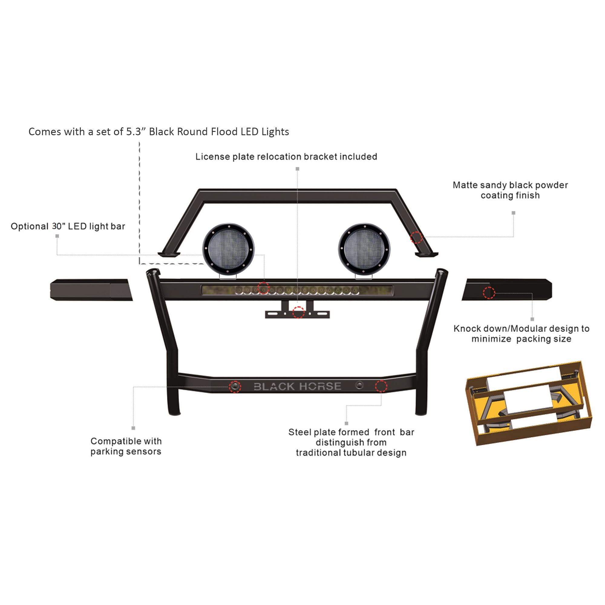 Rambler Black Horse Grille Guard Kit Modular Black Compatible with 2021-2024 Ford Bronco-RAGF20-K1PLFB