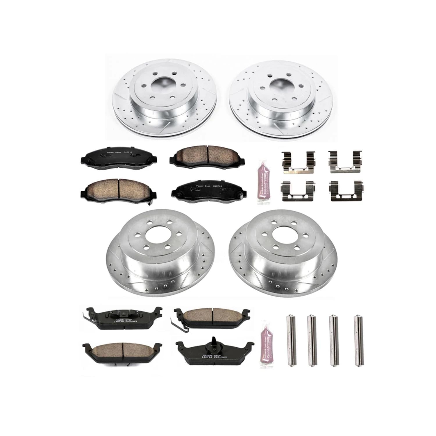 Power Stop K2188 Z23 Carbon Fiber Brake Pads Front and Rear with Drilled & Slotted Brake Rotors Kit For Dodge Dakota 2003-2004 [Model Specific]