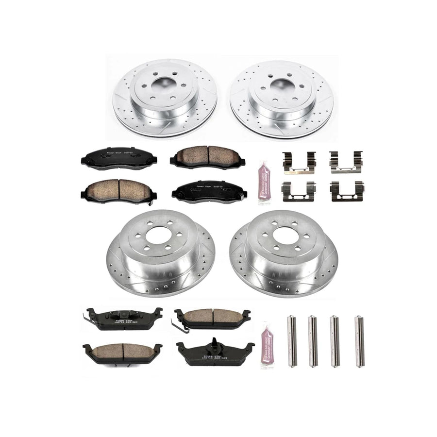 Power Stop K2188 Z23 Carbon Fiber Brake Pads Front and Rear with Drilled & Slotted Brake Rotors Kit For Dodge Dakota 2003-2004 [Model Specific]