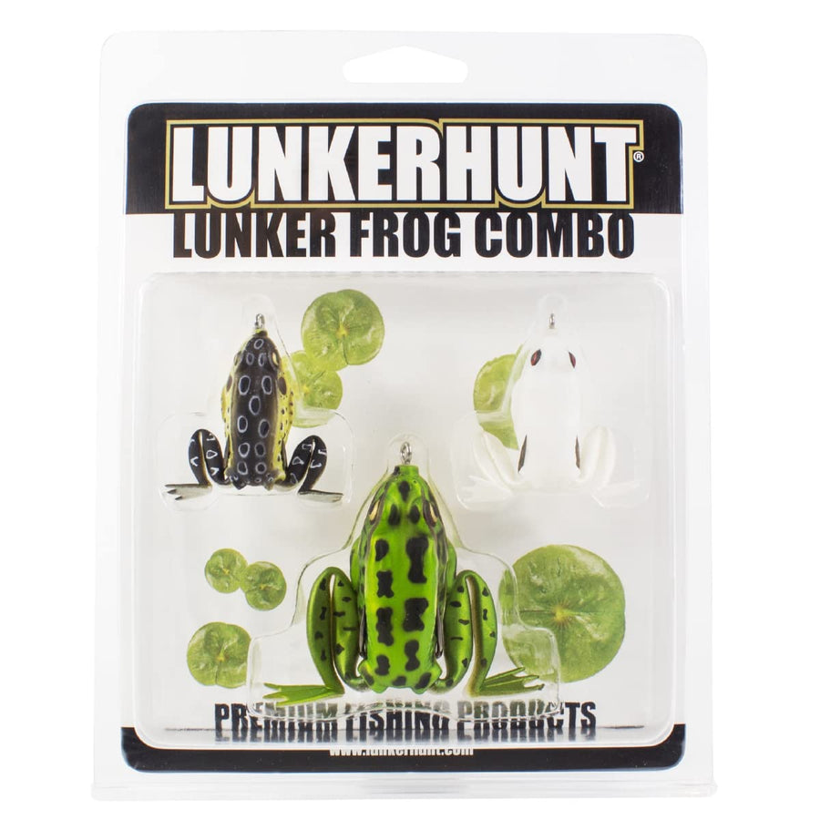 Lunkerhunt Frog Topwater Lures Bass Trout Fishing Kit (3-Pack) | Most Realistic Frog Fishing Lures for Freshwater with Swimming Legs, Weedless Hooks