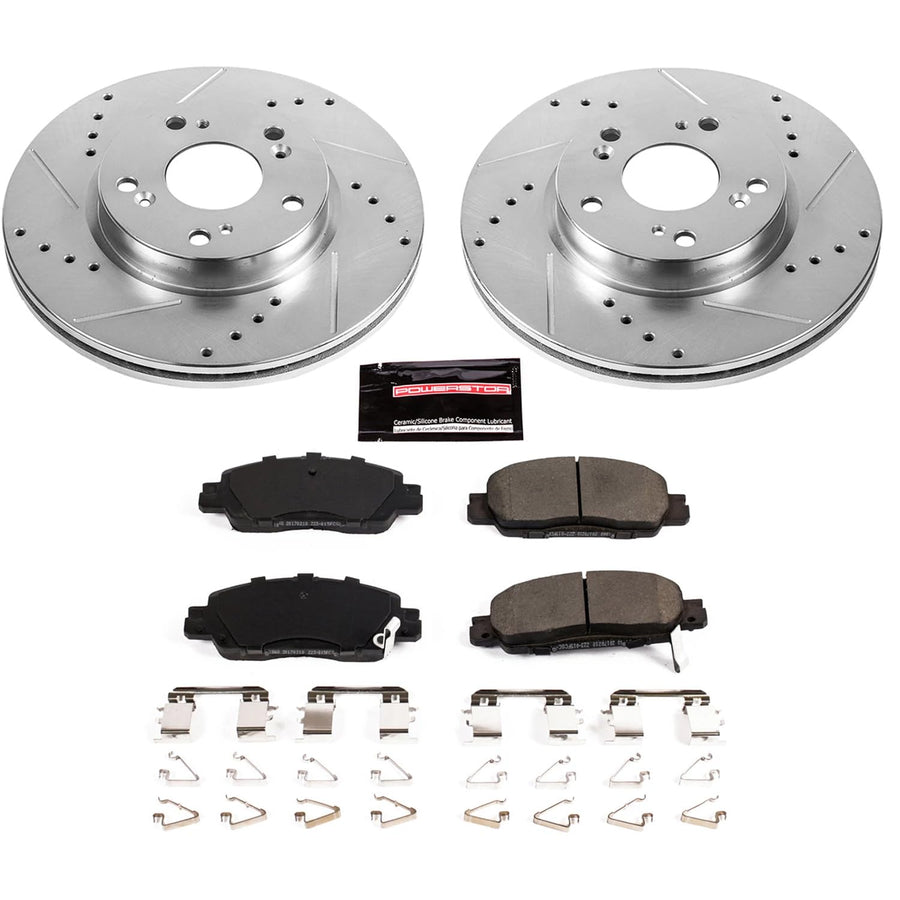 Power Stop K7345 Z23 Carbon Fiber Brake Pads with Drilled & Slotted Brake Rotors Kit For Honda Accord 2016-2017 [Model Specific]