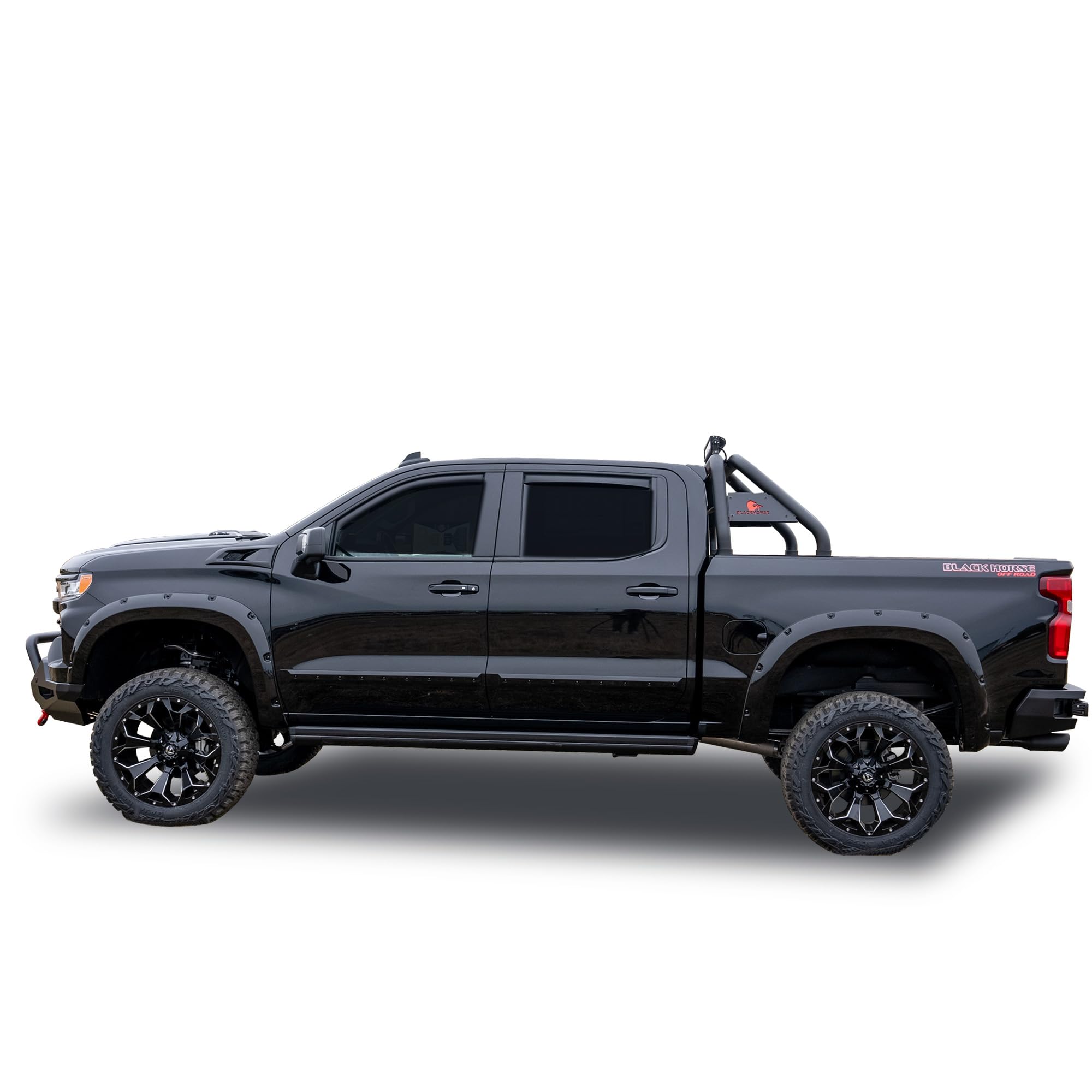Off Road Black Horse [BHOR Tape On Rain Guards/Wind Deflectors Compatible with 2019-2024 Ram 1500 Quad Cab Smoke 4 PCs - 140542