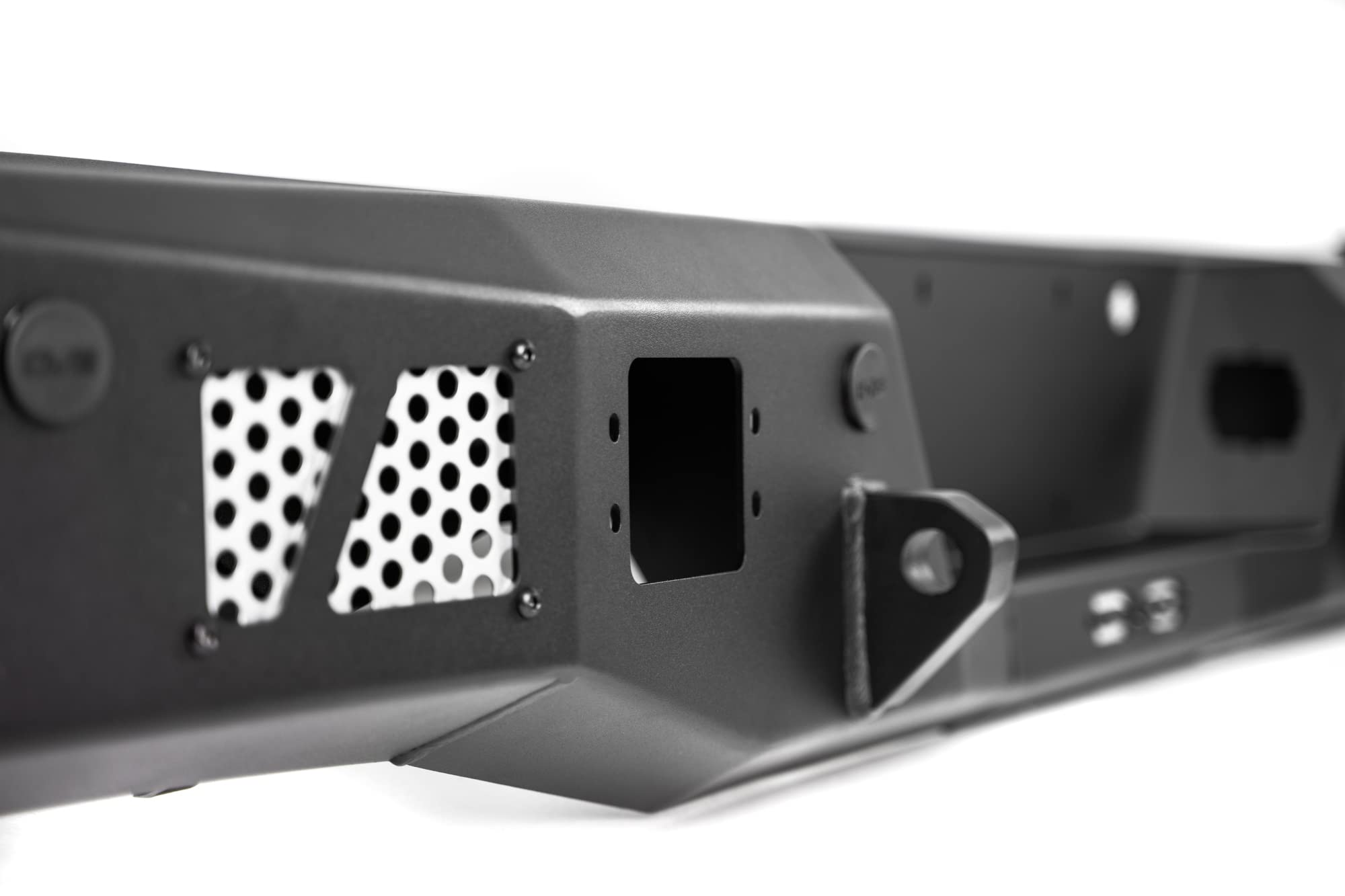 MTO Series DV8 Offroad Rear Bumper for 2021-2025 Ford F-150 | Utility Steps | Designed for Single Exhaust Setups | Accepts (2) 3" Flush Mount Pod Lights | Paintable Aluminum Inserts
