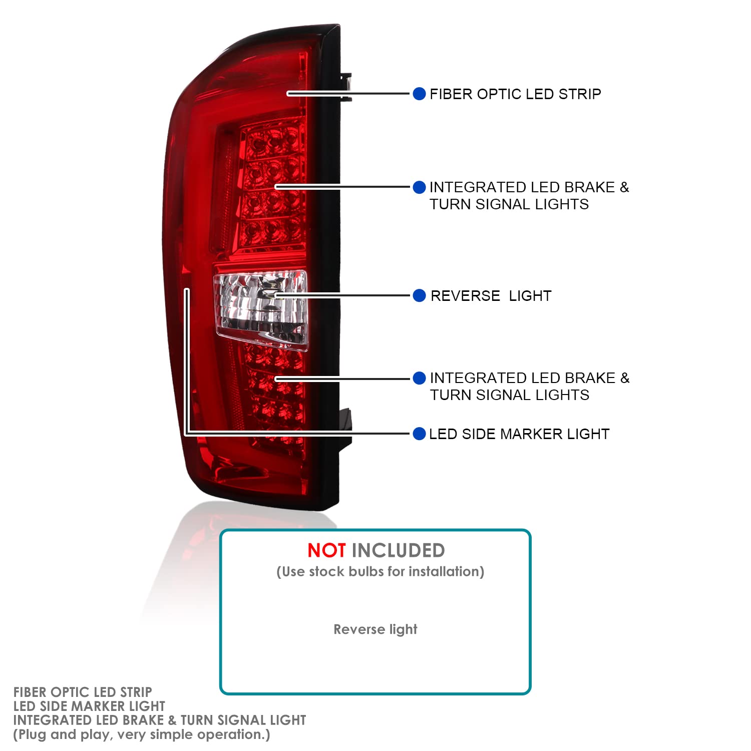Spec-D Tuning Tail Lights Red LED w/LED Light Bar Compatible with 2016-2022 Toyota Tacoma, Left + Right Pair Assembly
