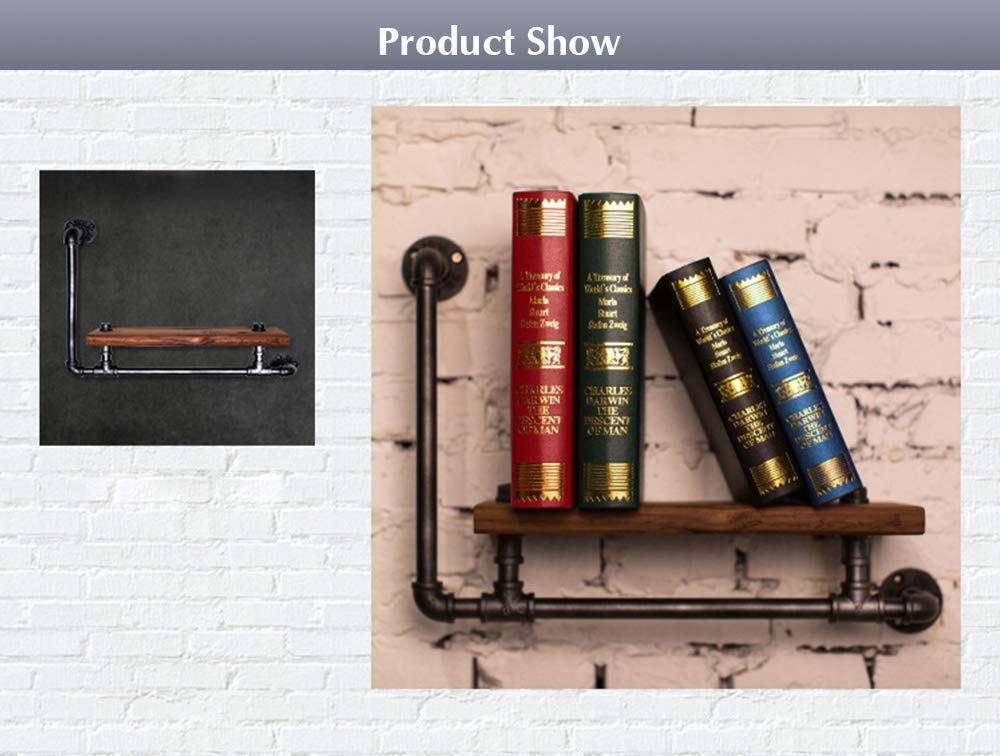 YIMJ Wall Hanging Wood Plate Iron Pipe Book Shelf Retro Art Display Shelves Bookshelf Storage Rack Decorative Bookshelf For Living Room