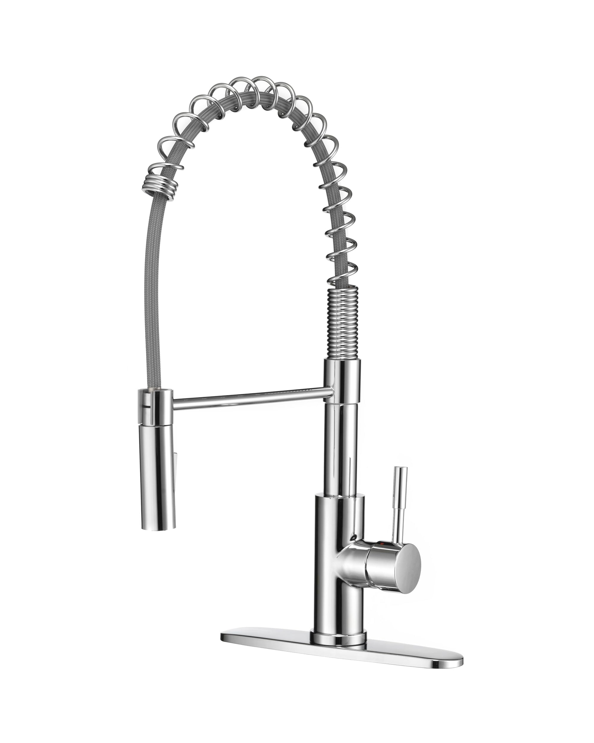 Dura Faucet RV Swivel DF-MK504SLK-CP High-Arc Spring Kitchen Sink Faucet - Single Handle - Kitchen Faucet with Pull-Down Sprayer - Optional Deck Plate (Chrome)