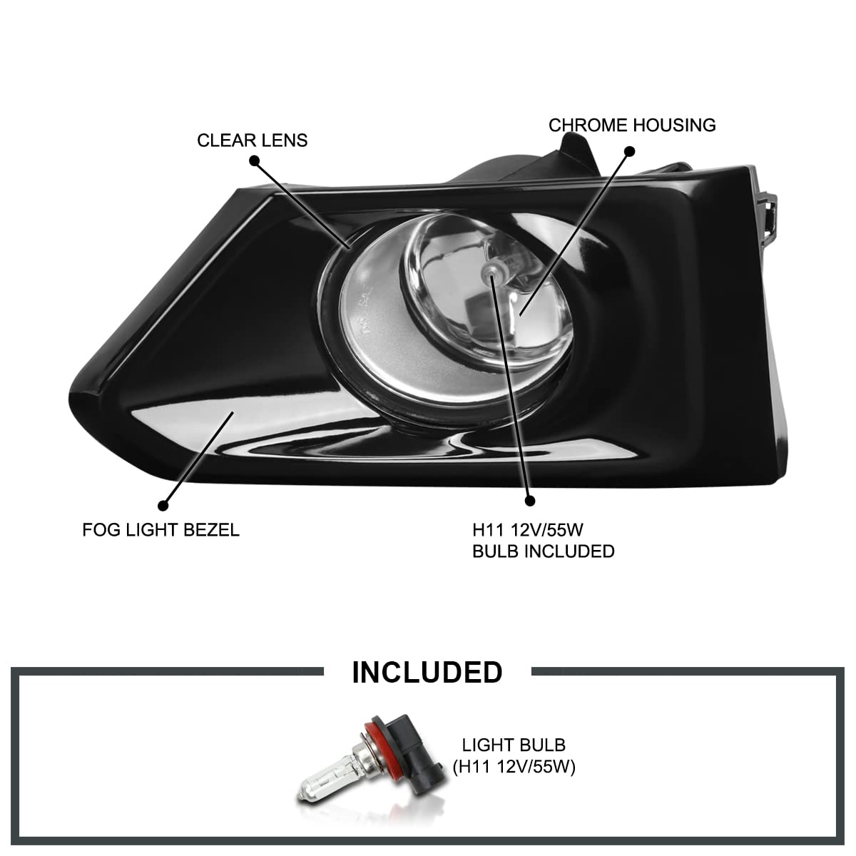 Fog Lights SPEC-D TUNING + Bezel Cover + Switch Compatible with 2019-2021 Nissan Altima, Left + Right Pair Assembly