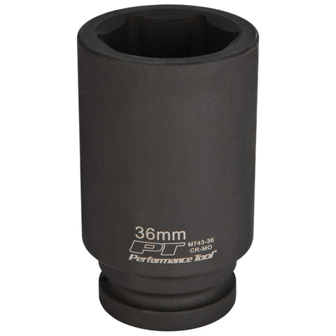36 mm Deep Wall Impact Socket Performance Tool M743-36 for Heavy-Duty Automotive Repairs and Maintenance