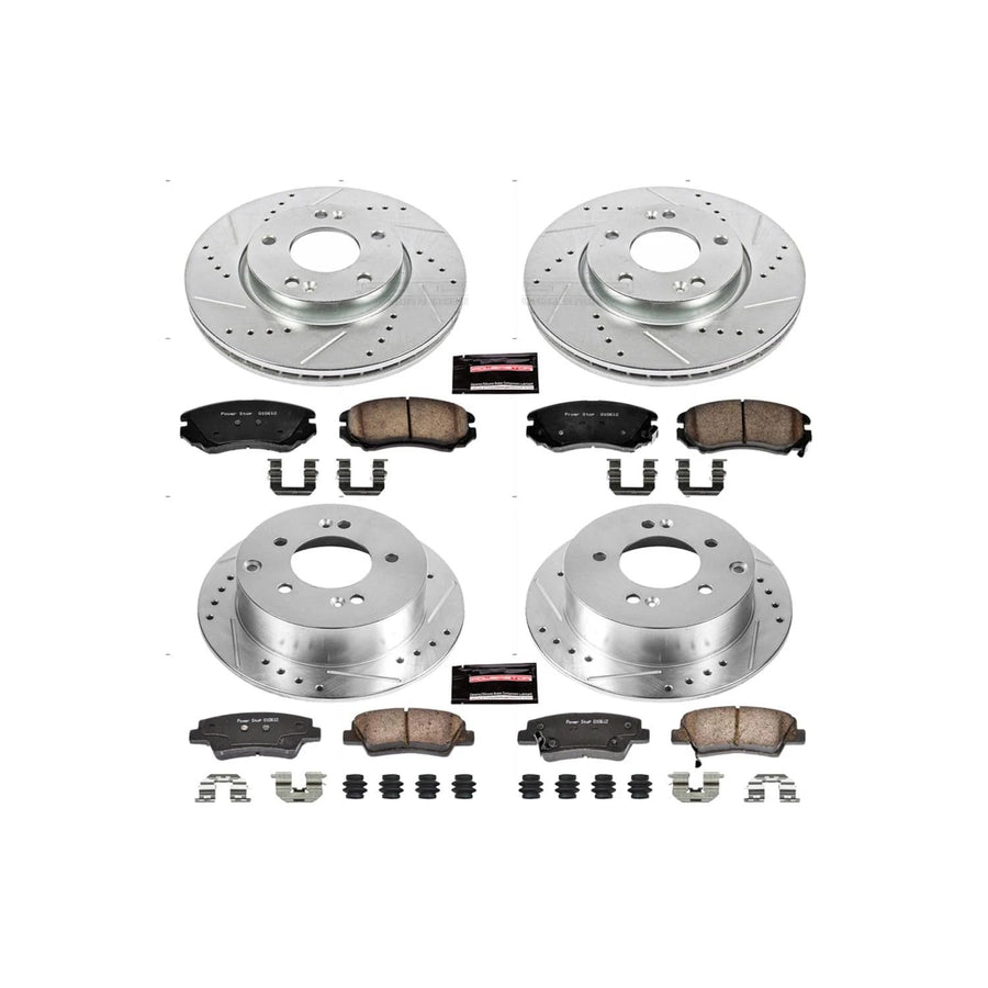 Power Stop K6303 Z23 Carbon Fiber Brake Pads Front and Rear with Drilled & Slotted Brake Rotors Kit For Kia Soul 2012-2013 [Model Specific]