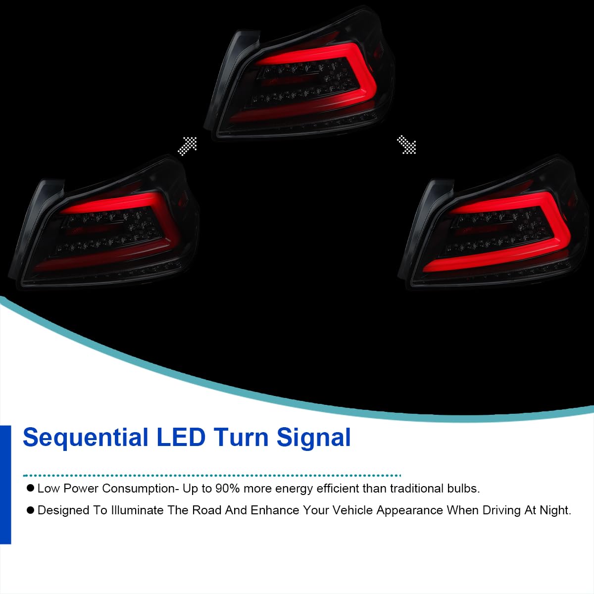 Jet Black LED Tail Lights SPEC-D TUNING w/Red Sequential LED Tube Compatible with 2015-2021 Subaru WRX/WRX STI Left + Right Pair Assembly