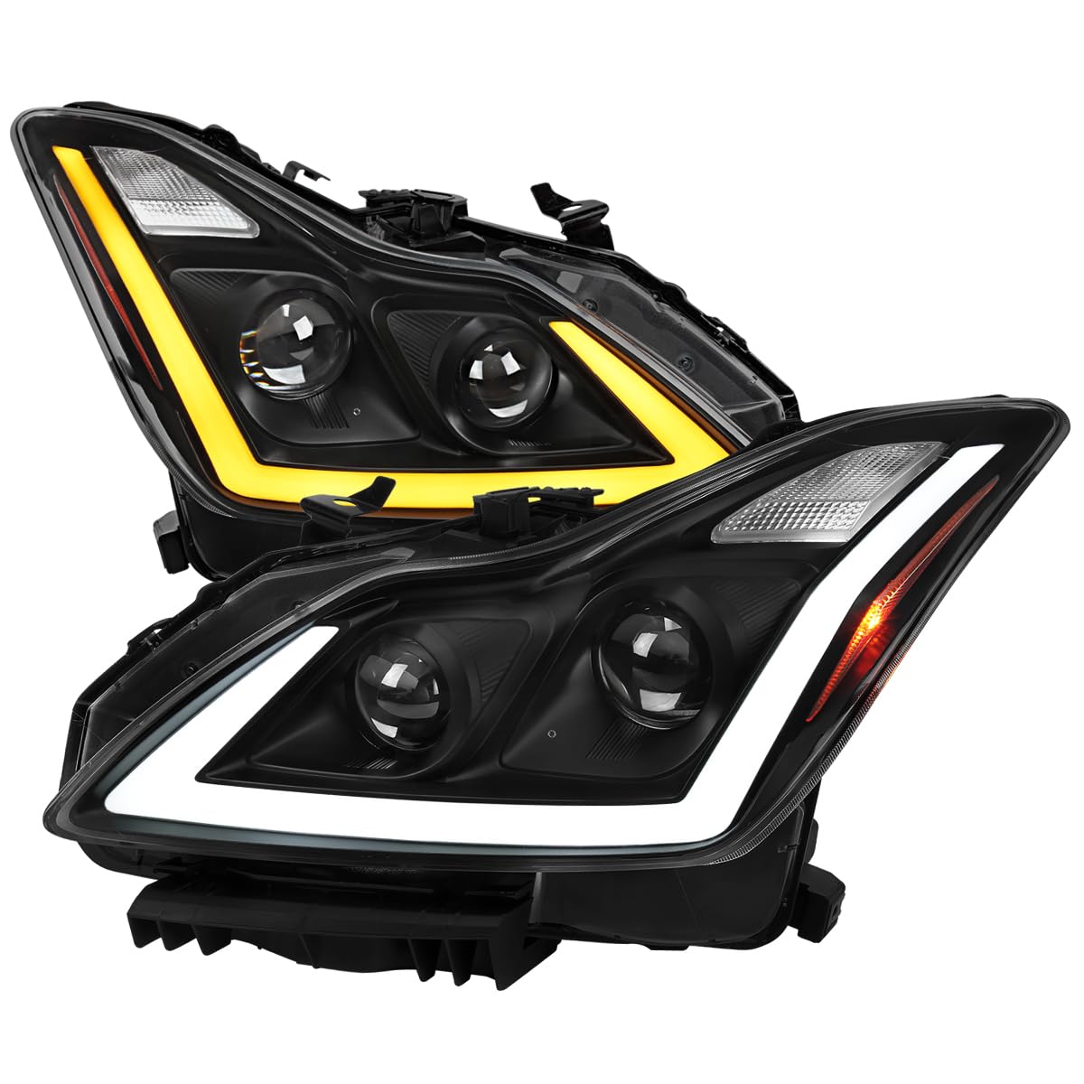 Black SPEC-D TUNING Projector Headlights w/LED Sequential Turn Signal and Startup Animation Compatible with 2008-2015 Infiniti G37, Q60 2DR Coupe, Left + Right Pair Headlamp Assembly