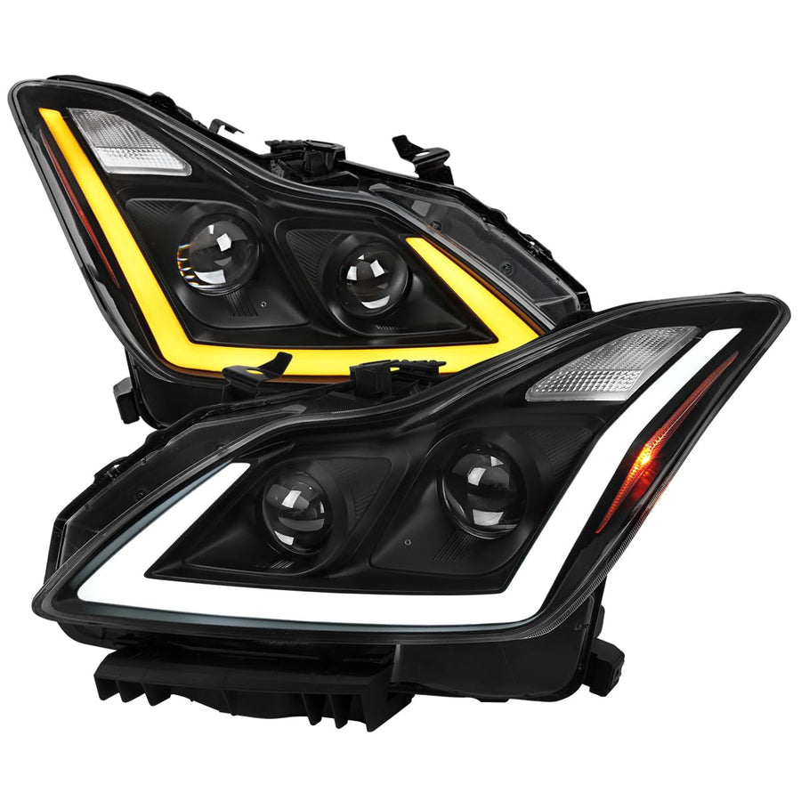 Black SPEC-D TUNING Projector Headlights w/LED Sequential Turn Signal and Startup Animation Compatible with 2008-2015 Infiniti G37, Q60 2DR Coupe, Left + Right Pair Headlamp Assembly