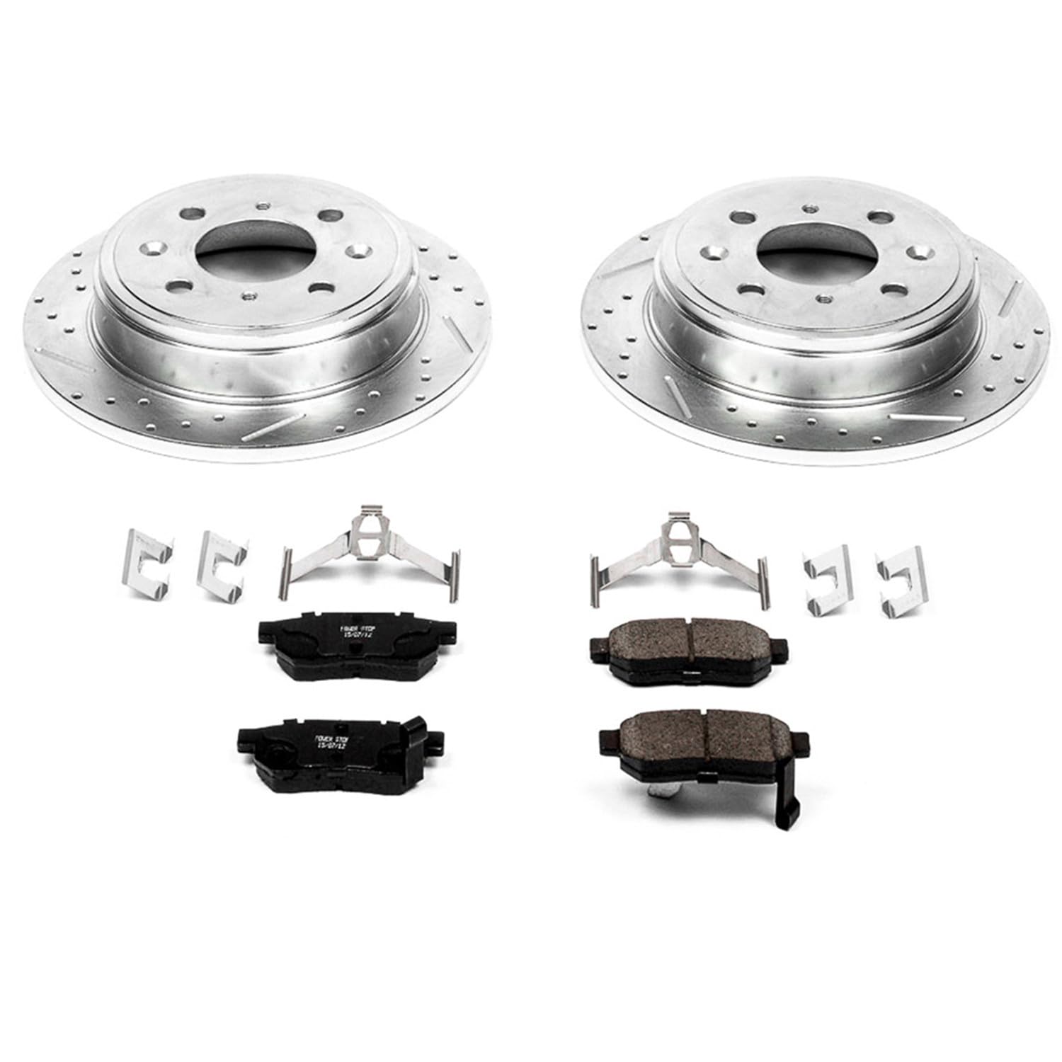 Power Stop K408 Rear Z23 Brake Pads with Drilled & Slotted Brake Rotors Kit For Acura Integra, Acc, CRX, Civic, Civic, Civic del Sol, Prelude [Model Specific]