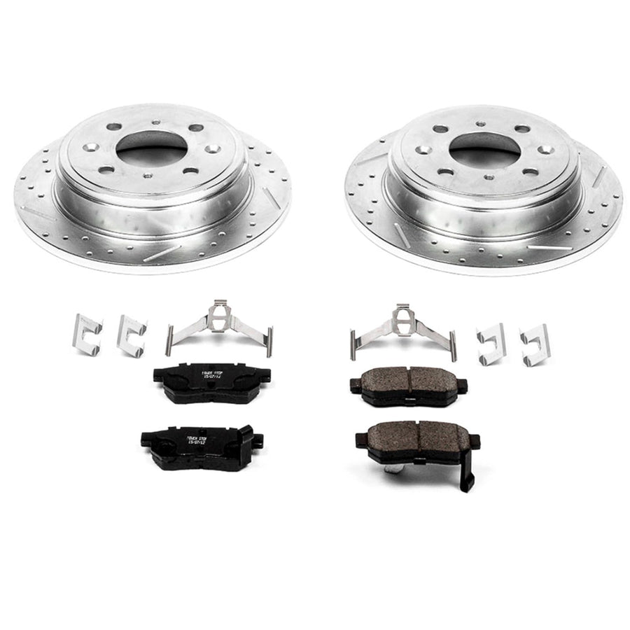 Power Stop K408 Rear Z23 Brake Pads with Drilled & Slotted Brake Rotors Kit For Acura Integra, Acc, CRX, Civic, Civic, Civic del Sol, Prelude [Model Specific]
