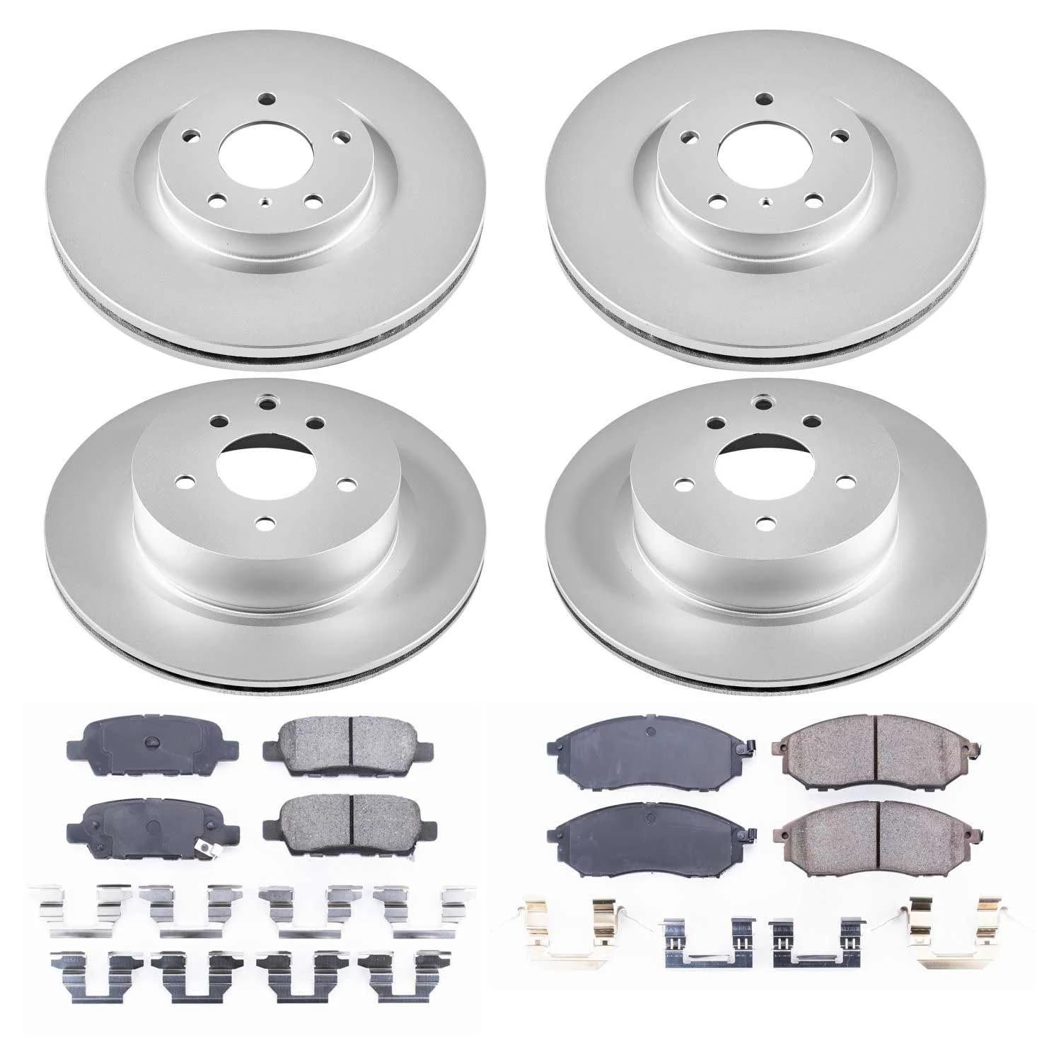 Power Stop CRK114 Brake Rotor Coated & Ceramic Brake Pads- front & rear For INFINITI G25, INFINITI G35, INFINITI G37, INFINITI M35, INFINITI M45, Nissan 350Z [Model Specific]
