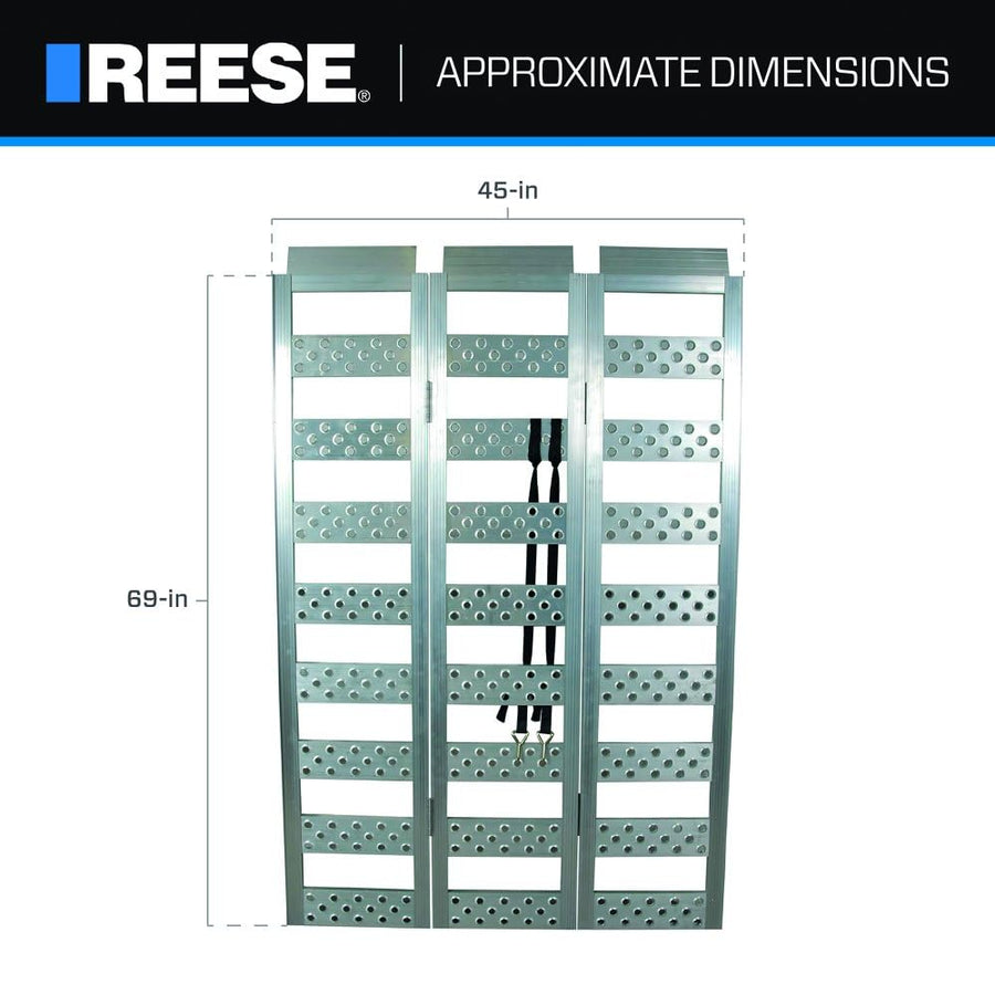 Reese Tri-fold 11272200 Aluminum Utility Ramp for ATVs, Snowmobiles, Dirt Bikes, Lawn Equipment, 45 Inch x 69 Inch, 1,600 lbs. Capacity