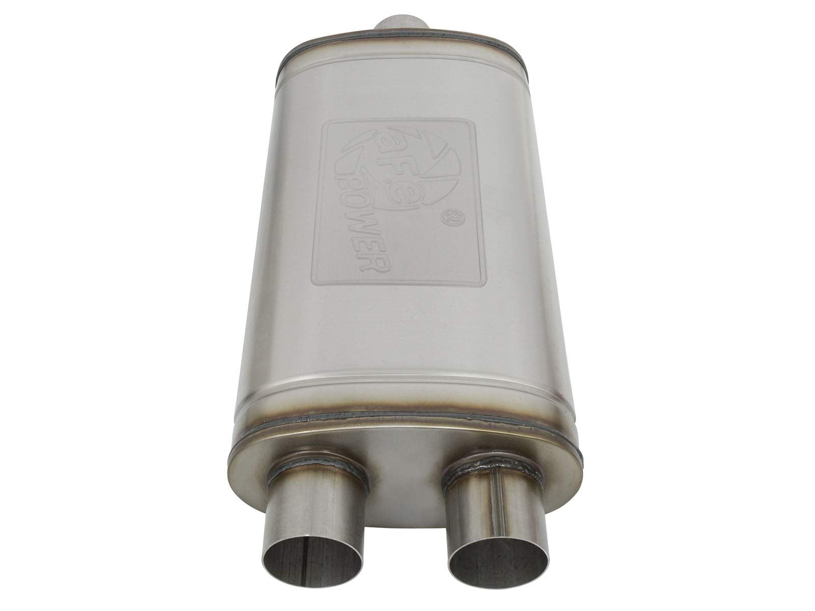 MACH Force-Xp aFe POWER 304 Stainless Steel Muffler, 3 IN ID Center/Dual-Outlet x 11 IN W x 6 IN H x 22 IN L - Oval Body