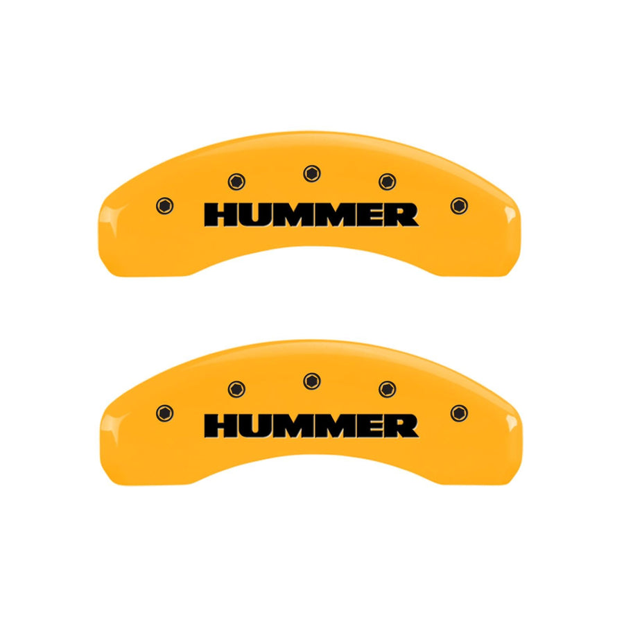 MGP Caliper Covers Yellow Engraved 52003SHUMYL Front and Rear Hummer Powder Coat Finish Black Character Caliper Cover, Set of 4