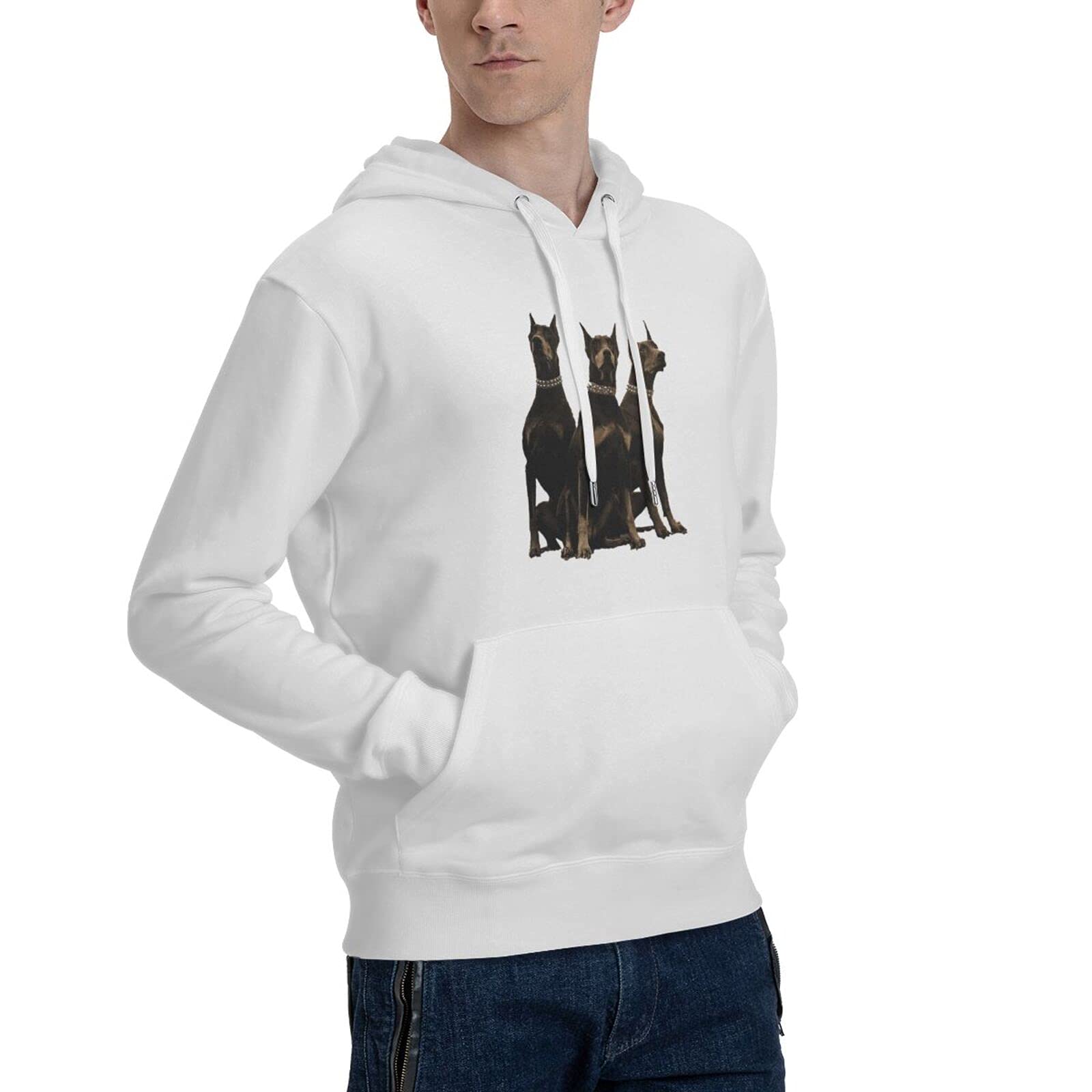 Majestic Dog 3D Printing Personalized Cartoon Hoodie Hoodie Fleece Round Tie Pocket Pullover Sweater Fall and Winter Pullover Thickening, White, Medium