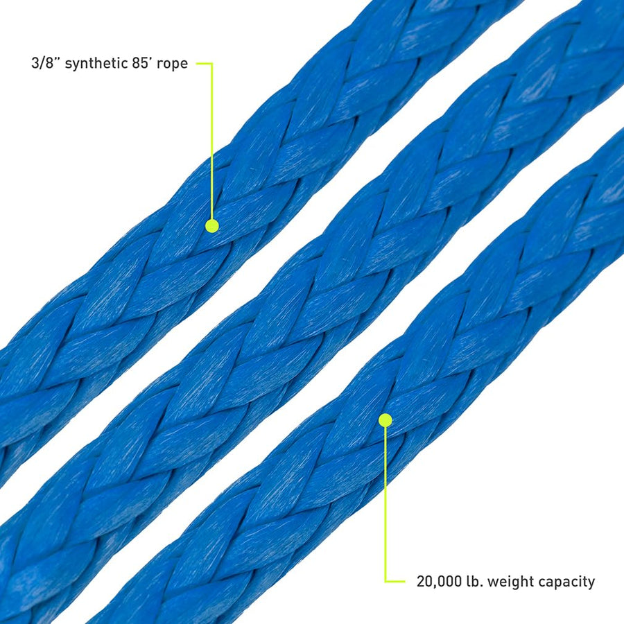 Off-Road Borne Replacement Synthetic Winch Rope 3/8" x 85ft Blue