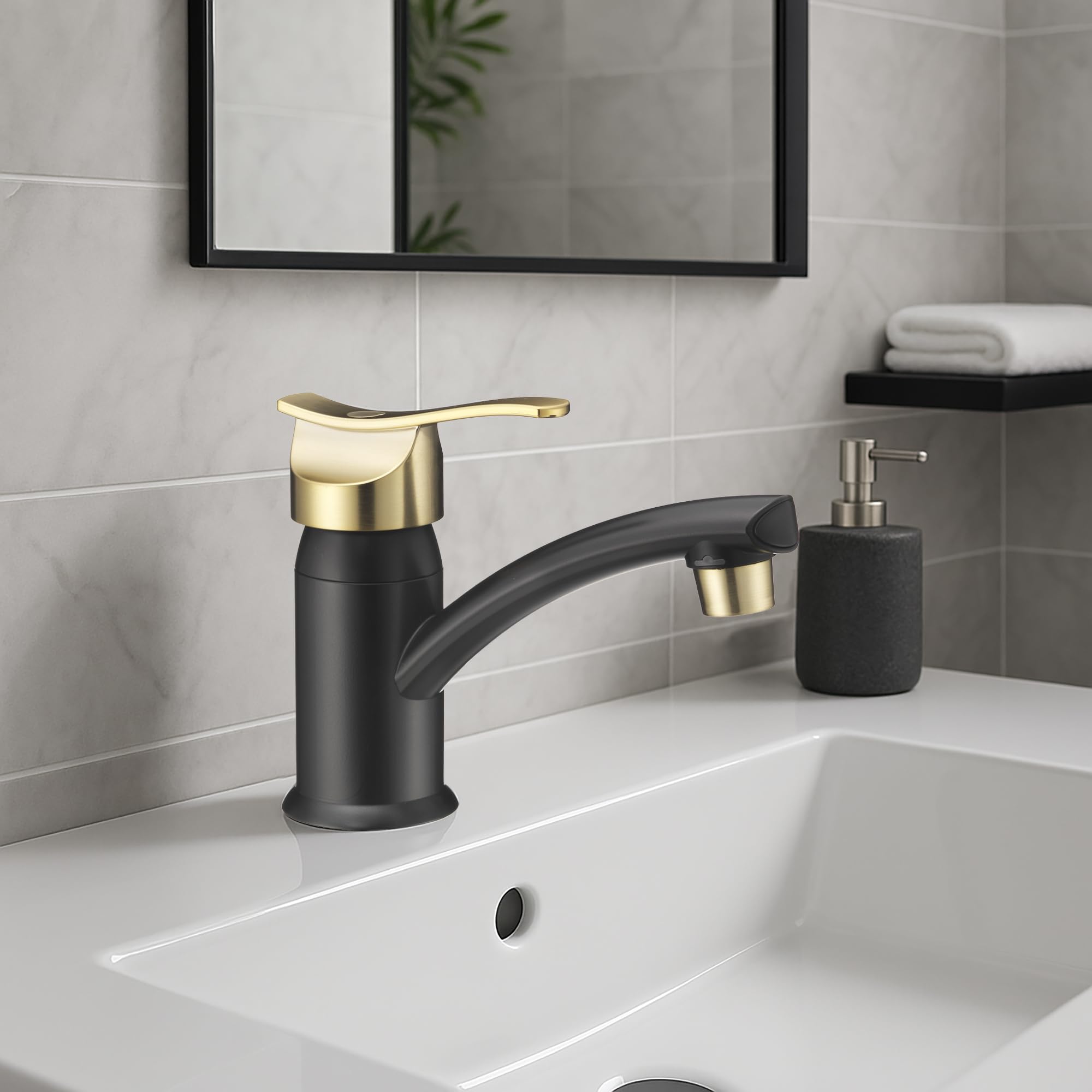 Dura Faucet Streamline RV Single Lever Centerset Lavatory Sink Faucet (Matte Black/Matte Gold)