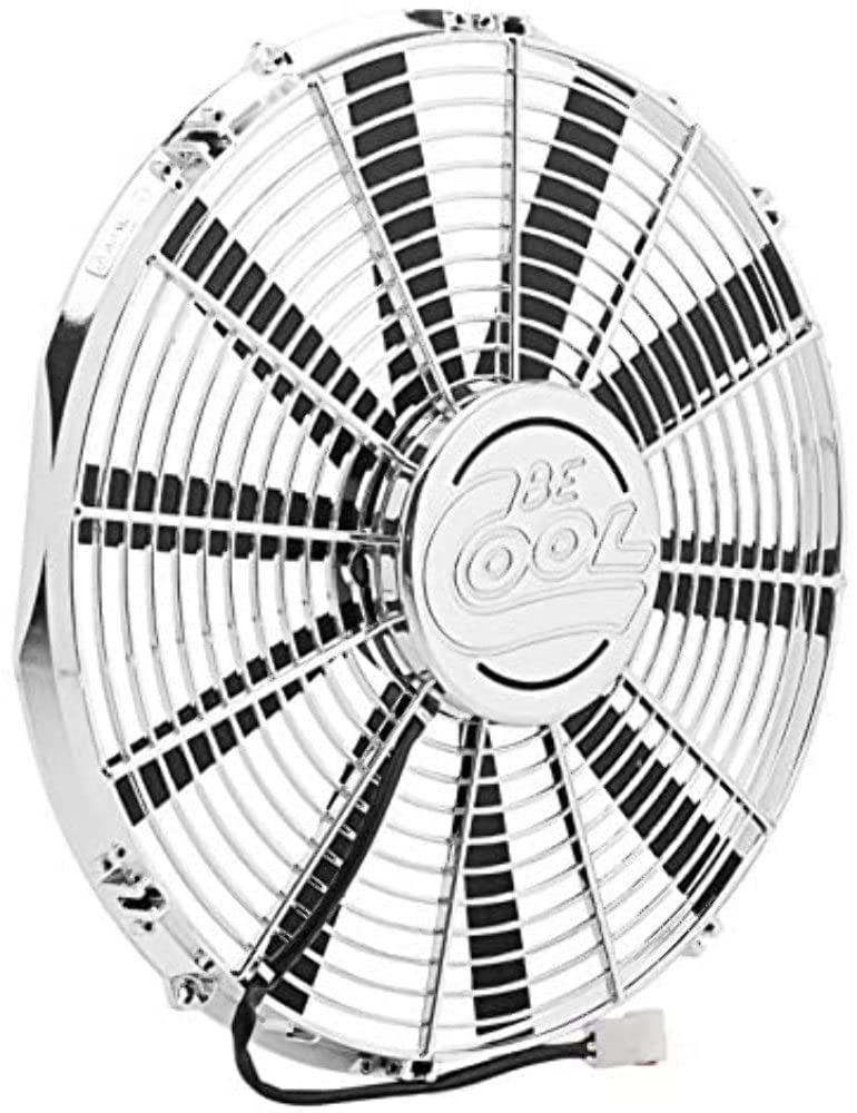 Be Cool 16" Medium Profile Chrome Electric Puller Fan with Straight Blades and Billet Cap 75106