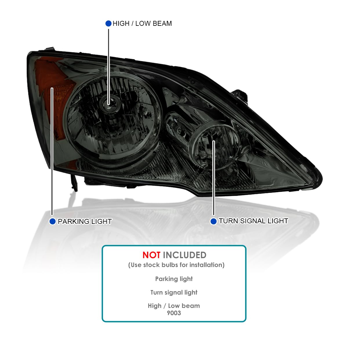 Smoke Headlights SPEC-D TUNING Compatible with 2007-2011 Honda CR-V CRV Left + Right Head Lamps Assembly