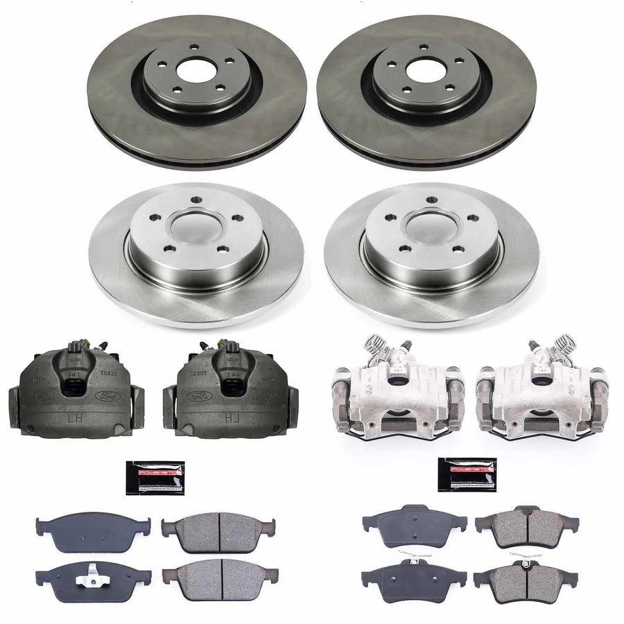 Power Stop KCOE7232 Autospeciality Brake Caliper Kit- Front & Rear Brake Rotors, Ceramic Brake Pads