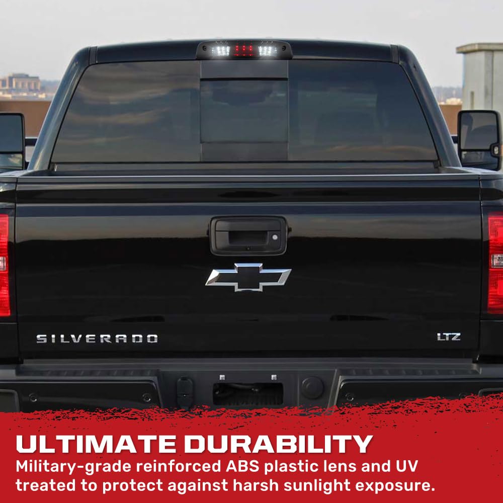RECON - Fits 14-19 Silverado & Sierra (3rd GEN) 1500, 2500, 3500 Red LED 3rd Brake Light Kit with White LED Cargo Lights with Smoked Lens