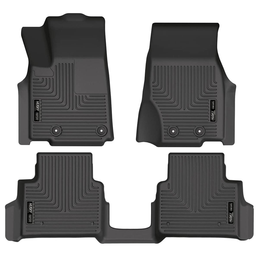 Weatherbeater Husky Liners Floor Mats | Fits 2021-2025 Jeep Grand Cherokee L w/2nd Row Bucket Seats & Mounted Cup Holder on Center Hump | Front & 2nd Row, 3-pc Black - 99181